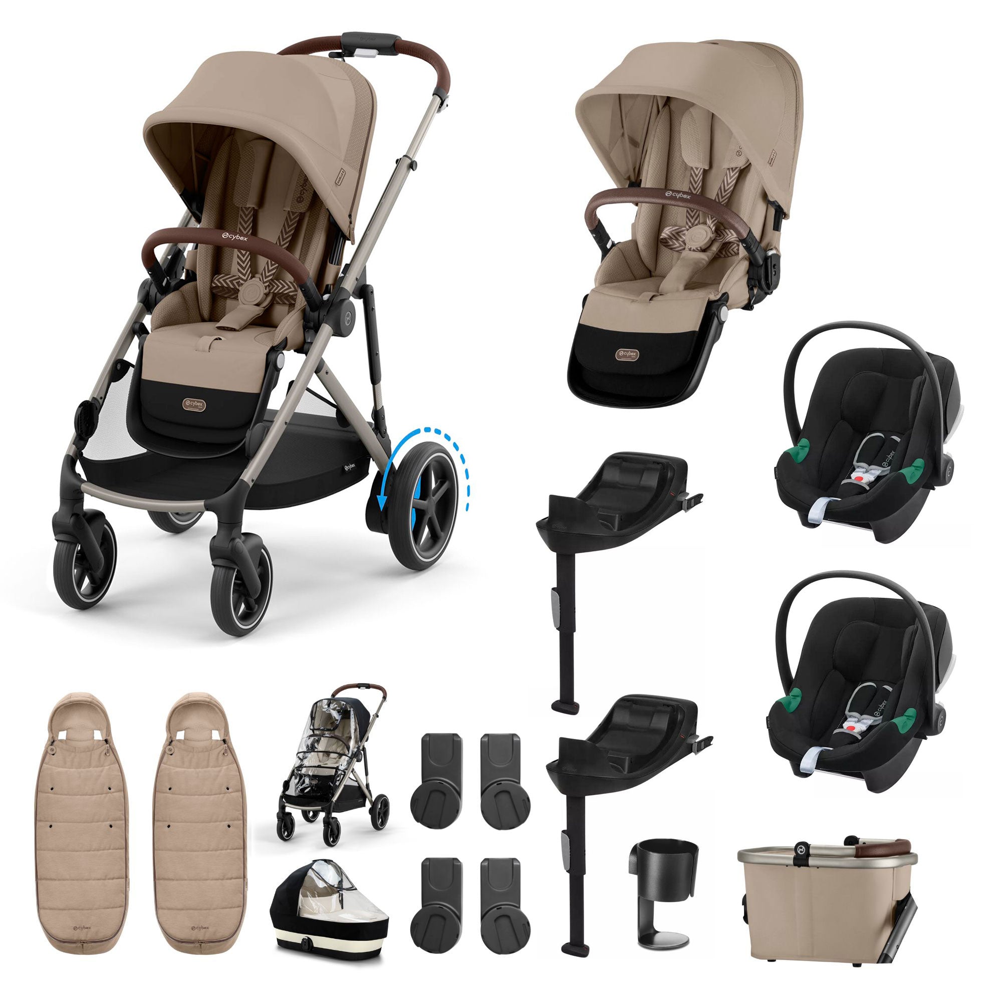 Cybex eGazelle S Twin Comfort Pushchair Bundle in Almond Beige Travel Systems 21427-TWN-COM-ALB-1 4063846466047