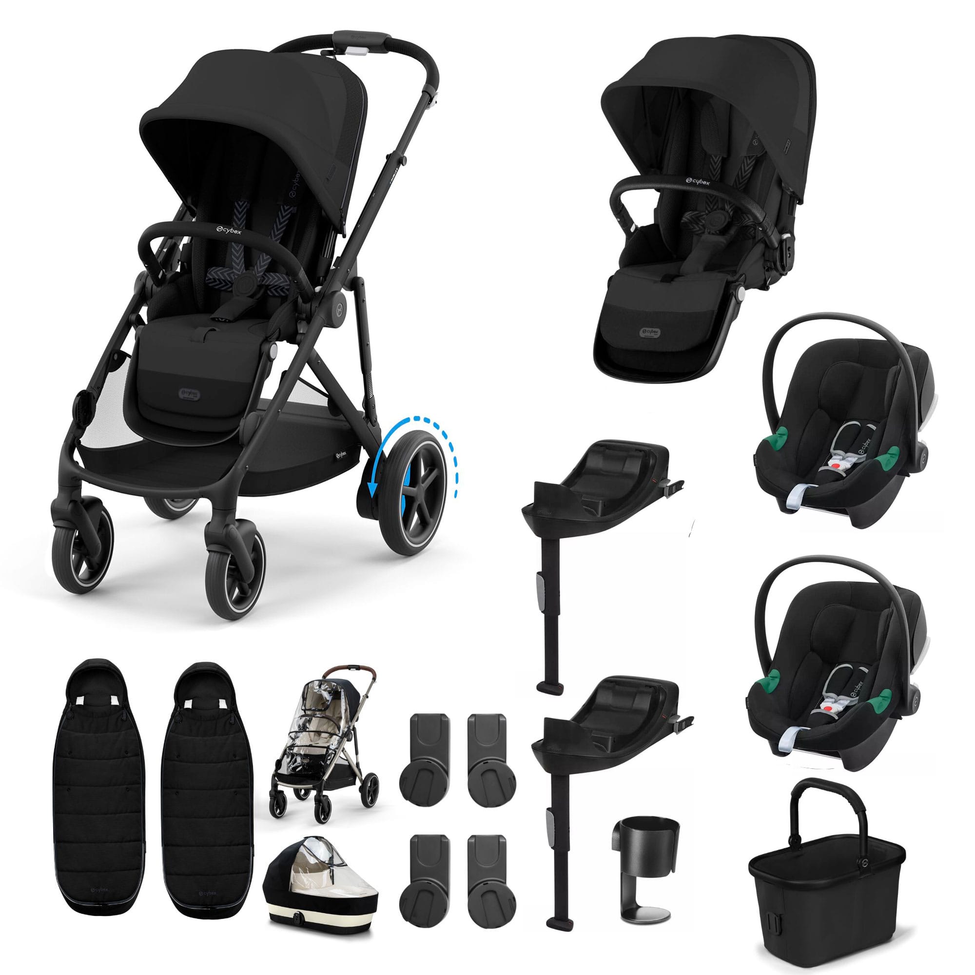 Cybex eGazelle S Twin Comfort Pushchair Bundle in Moon Black Travel Systems 21427-TWN-COM-BLK-1 4063846465842