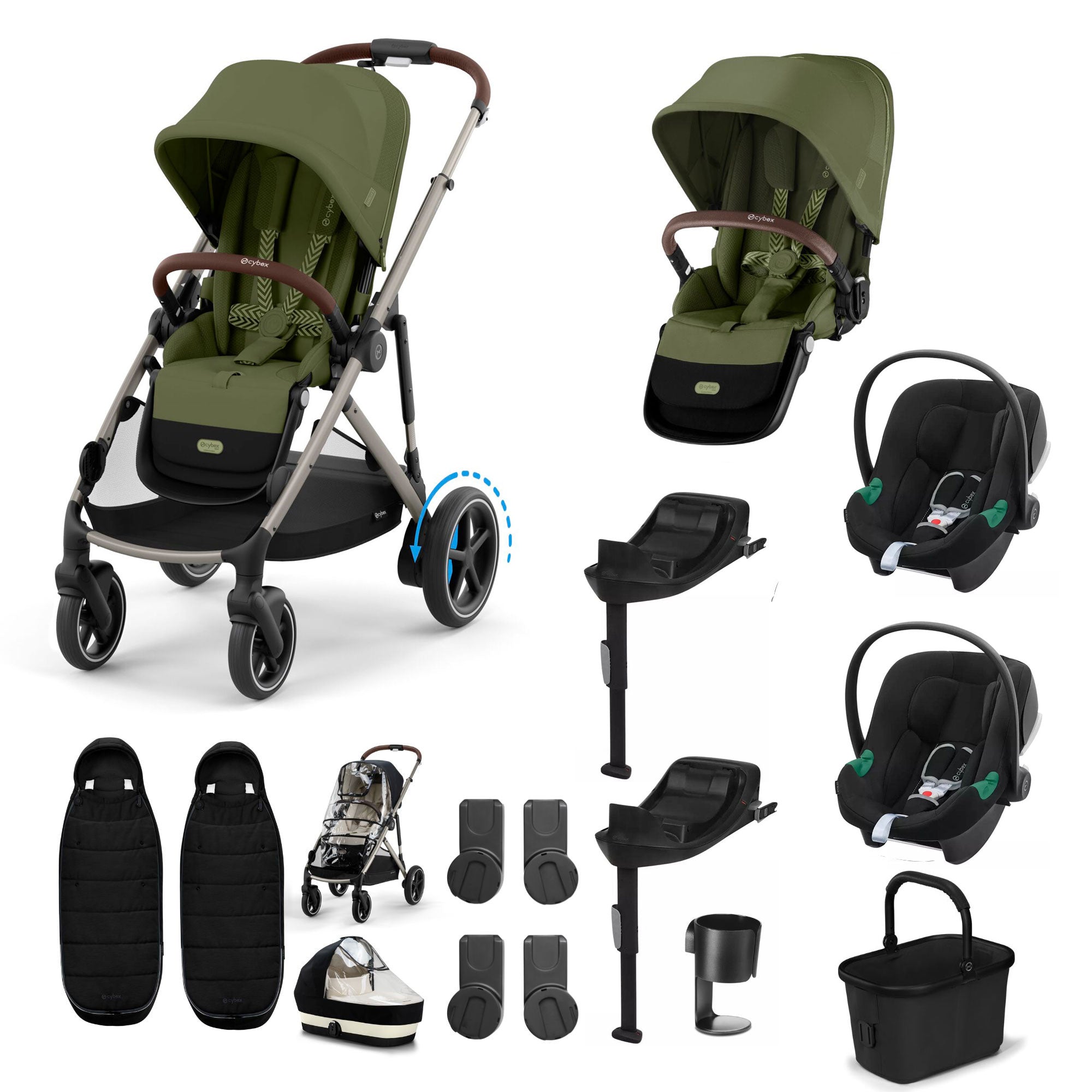 Cybex eGazelle S Twin Comfort Pushchair Bundle in Moss Green Travel Systems 21427-TWN-COM-MSS-1 4063846511624