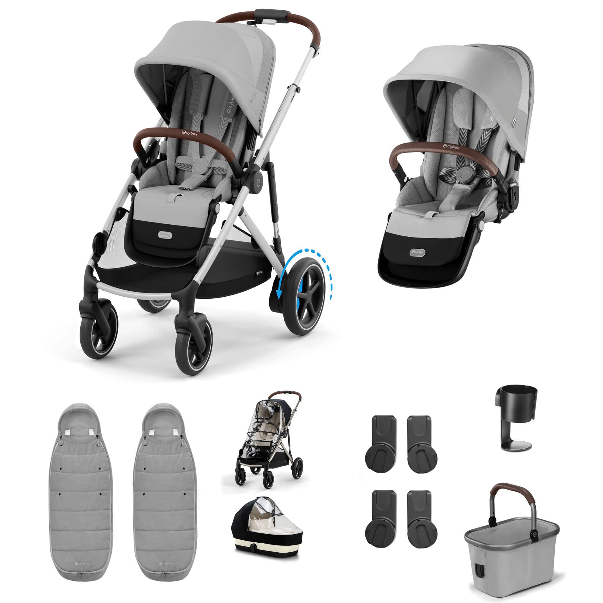 Cybex eGazelle S Twin Essential Pushchair Bundle in Stone Grey Travel Systems 21440-TWN-ESS-STG-1 4063846465880
