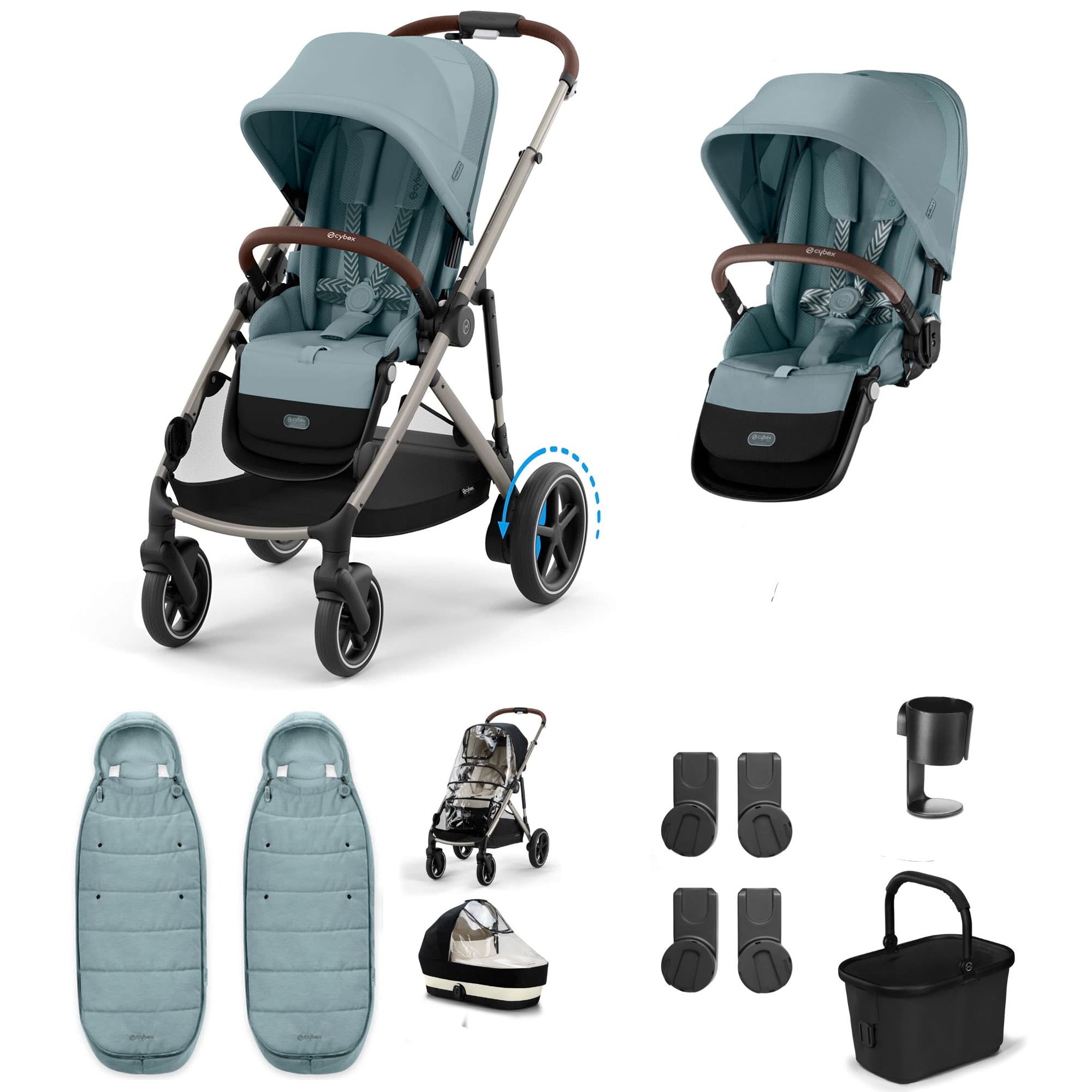 Cybex eGazelle S Twin Essential Pushchair Bundle in Stormy Blue Travel Systems 21440-TWN-ESS-BLU-1 4063846465965