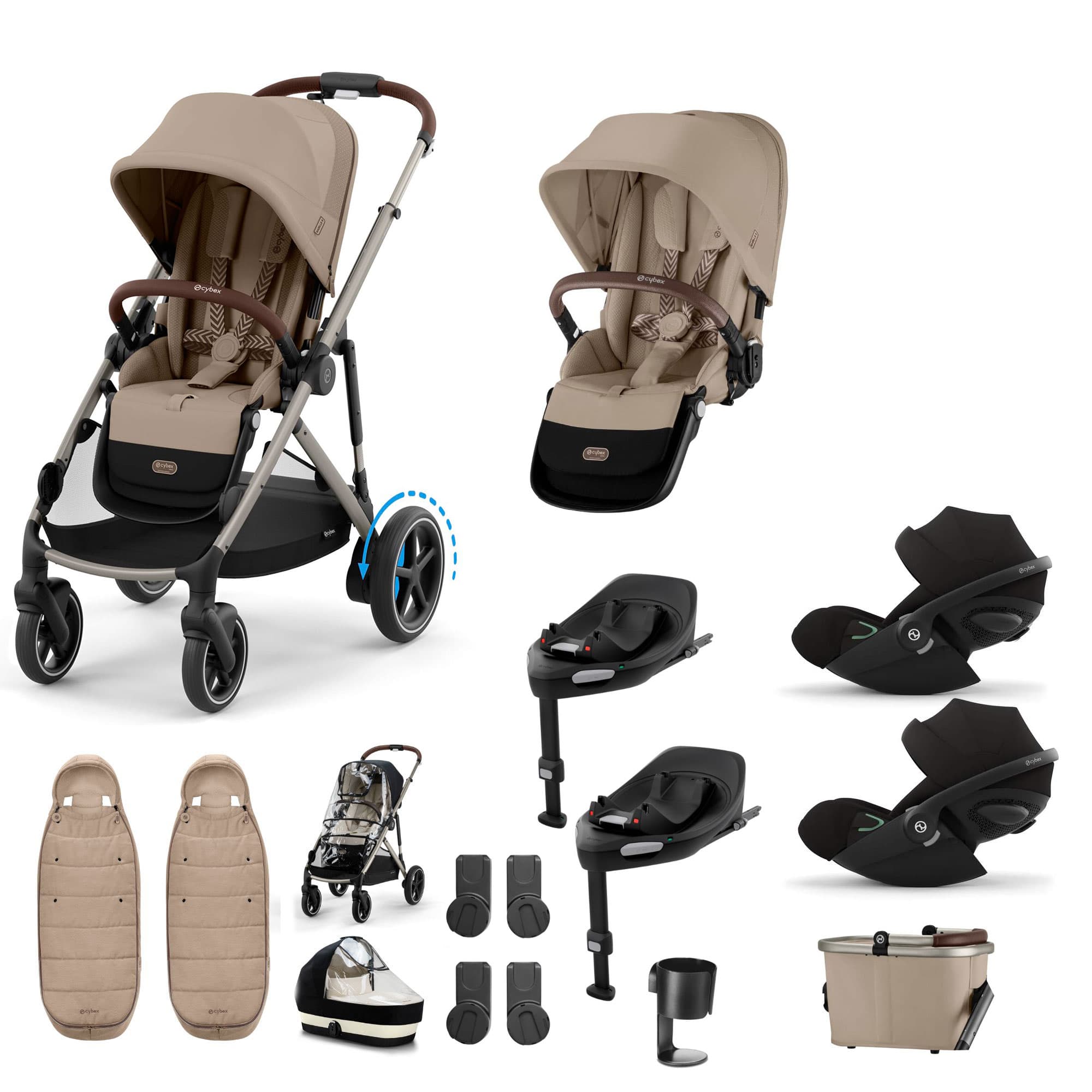 Cybex eGazelle S Twin Luxury Pushchair Bundle in Almond Beige Travel Systems 21101-TWN-eLUX-BEI-1 4063846466047