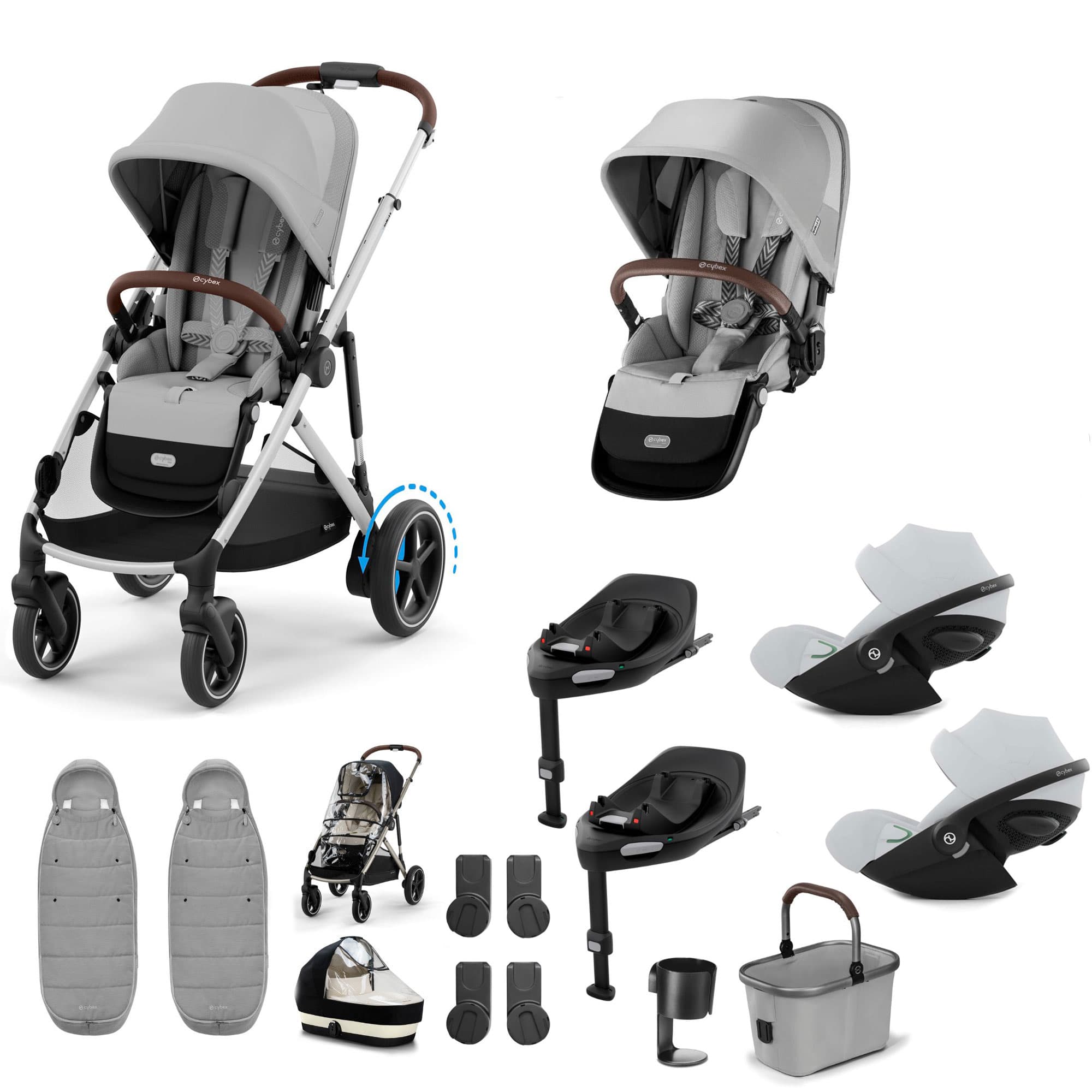 Cybex eGazelle S Twin Luxury Pushchair Bundle in Stone Grey Travel Systems