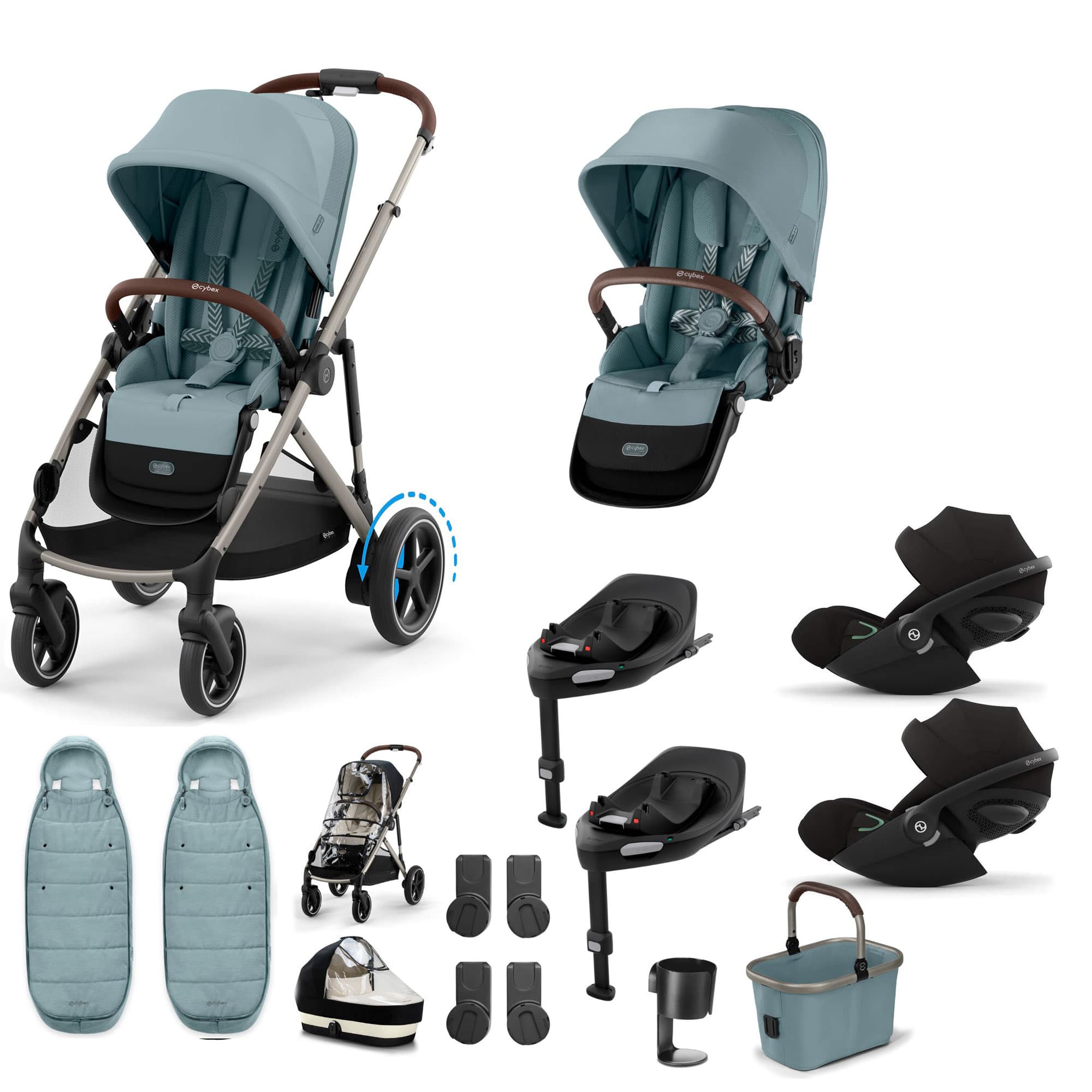 Cybex eGazelle S Twin Luxury Pushchair Bundle in Stormy Blue Travel Systems