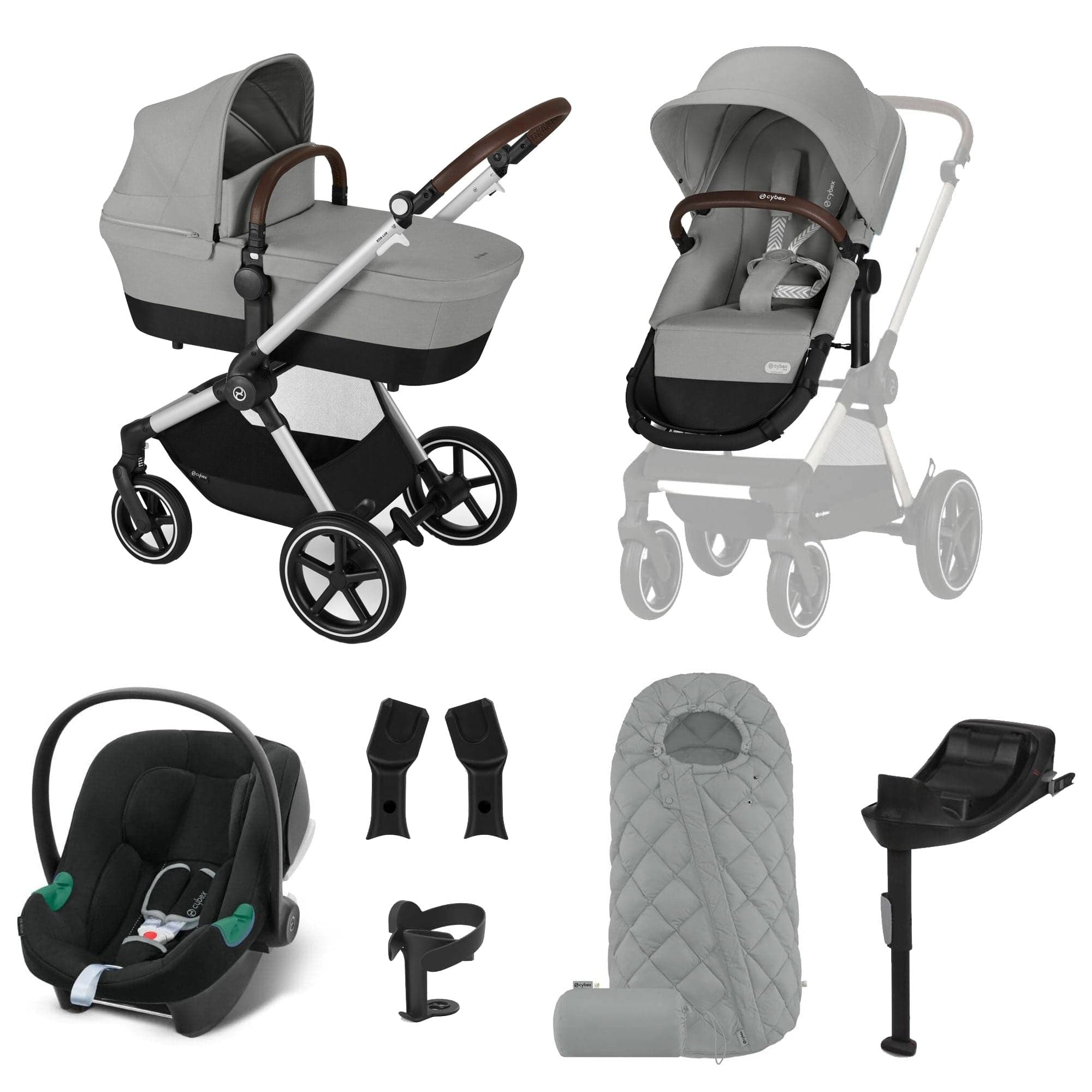 Cybex Eos Lux Comfort 9 Piece Bundle in Stone Grey Travel Systems 14530-STO-GRY 4063846477982