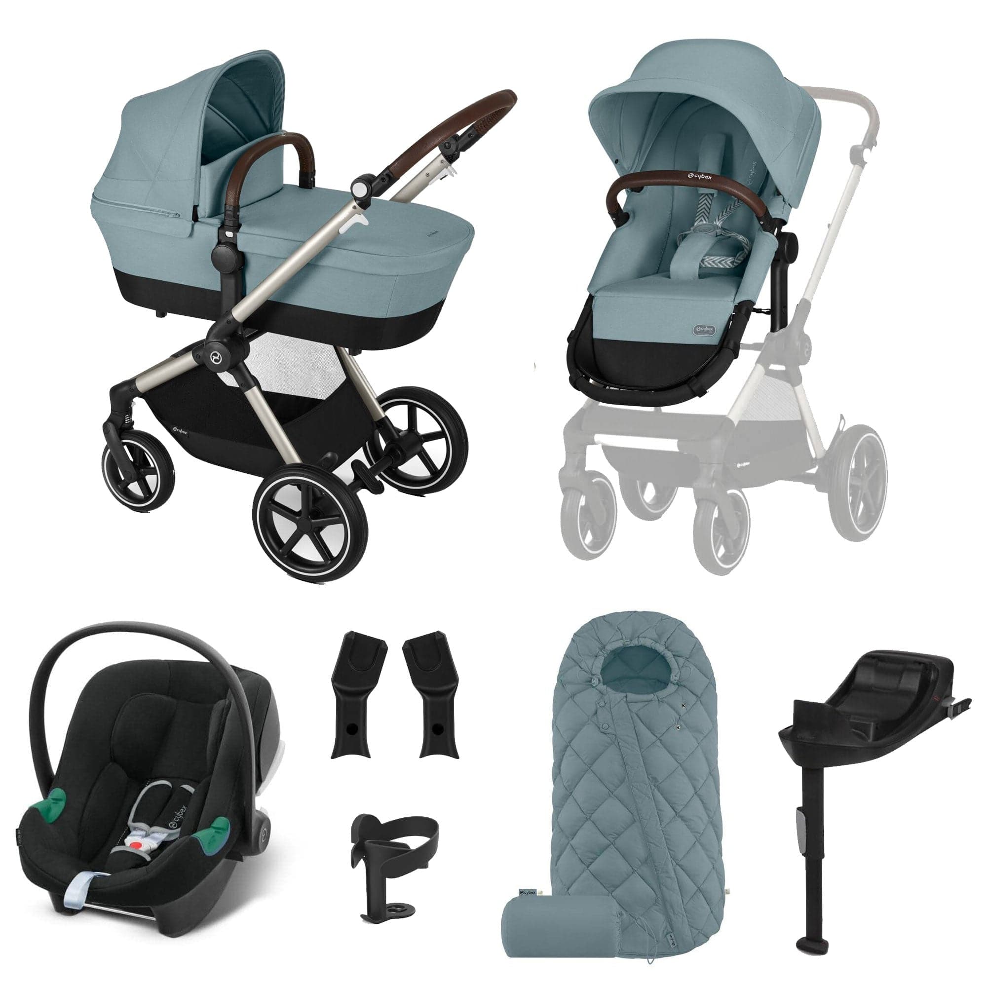 Cybex Eos Lux Comfort 9 Piece Bundle in Stormy Blue Travel Systems 18458-STO-BLU 4063846478026