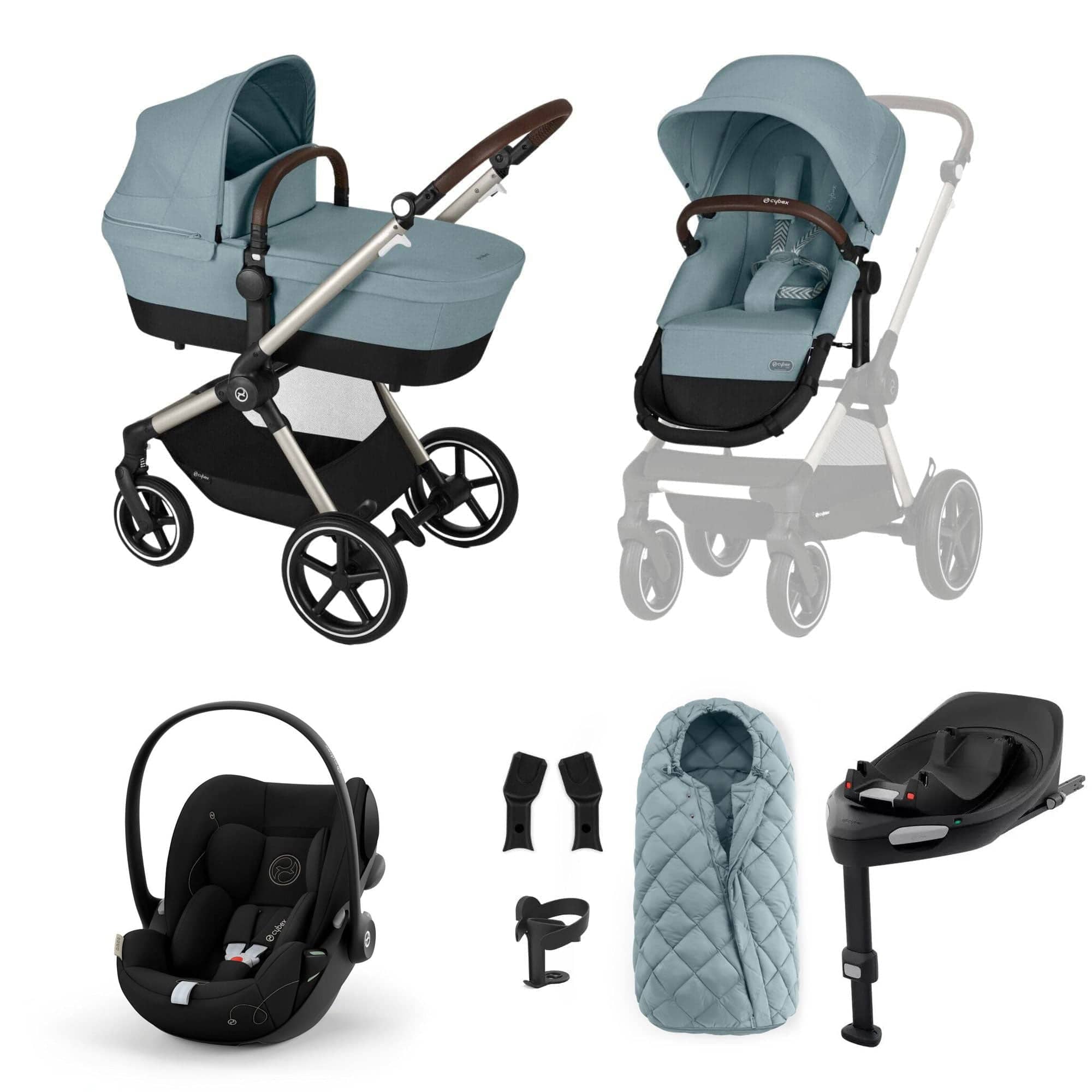 Cybex Eos Lux Luxury 9 Piece Bundle in Sky Blue Travel Systems 17119-TPE-SKY-BLU 4063846368150