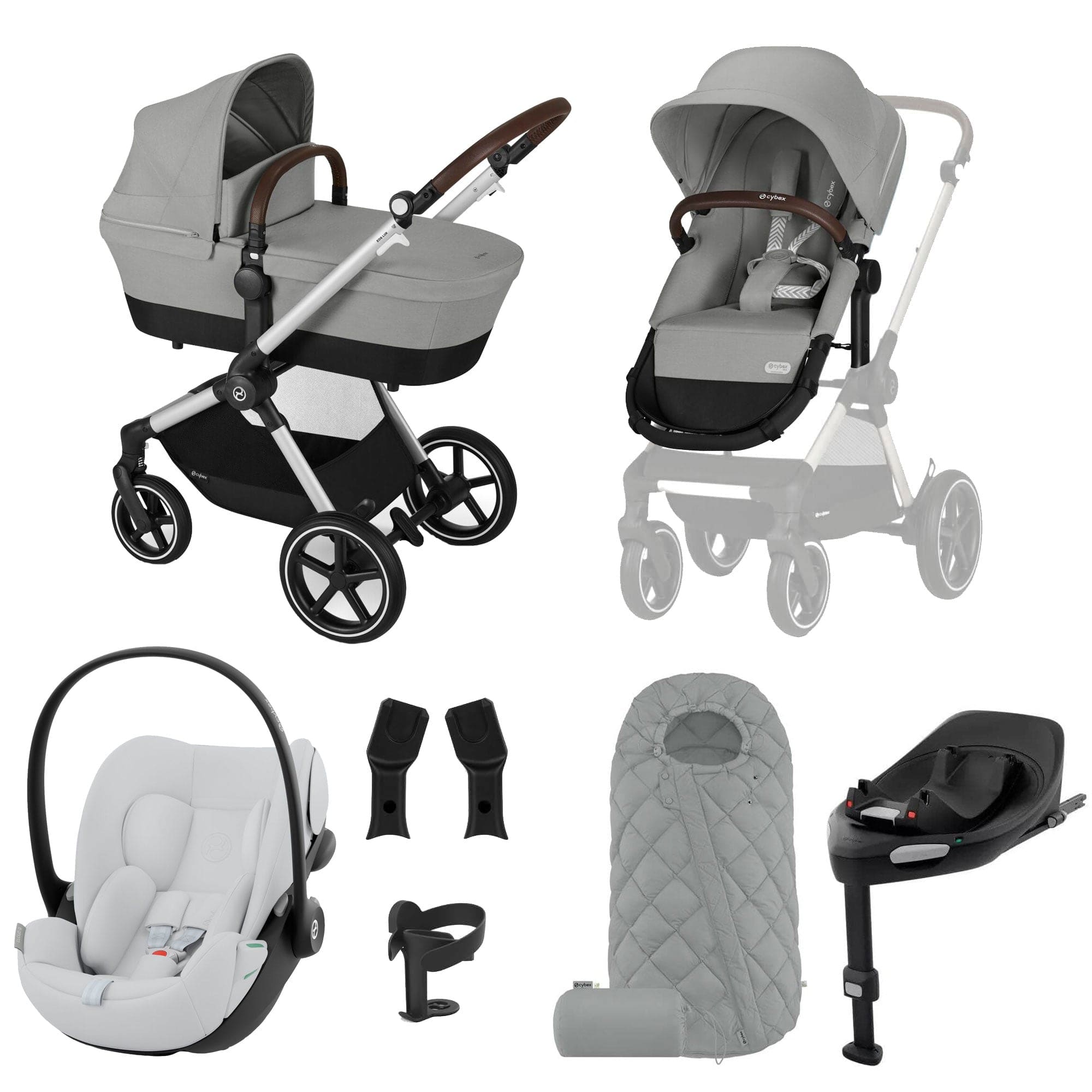 Cybex Eos Lux Luxury 9 Piece Bundle in Stone Grey Travel Systems 18454-STO-GRY 4063846477982