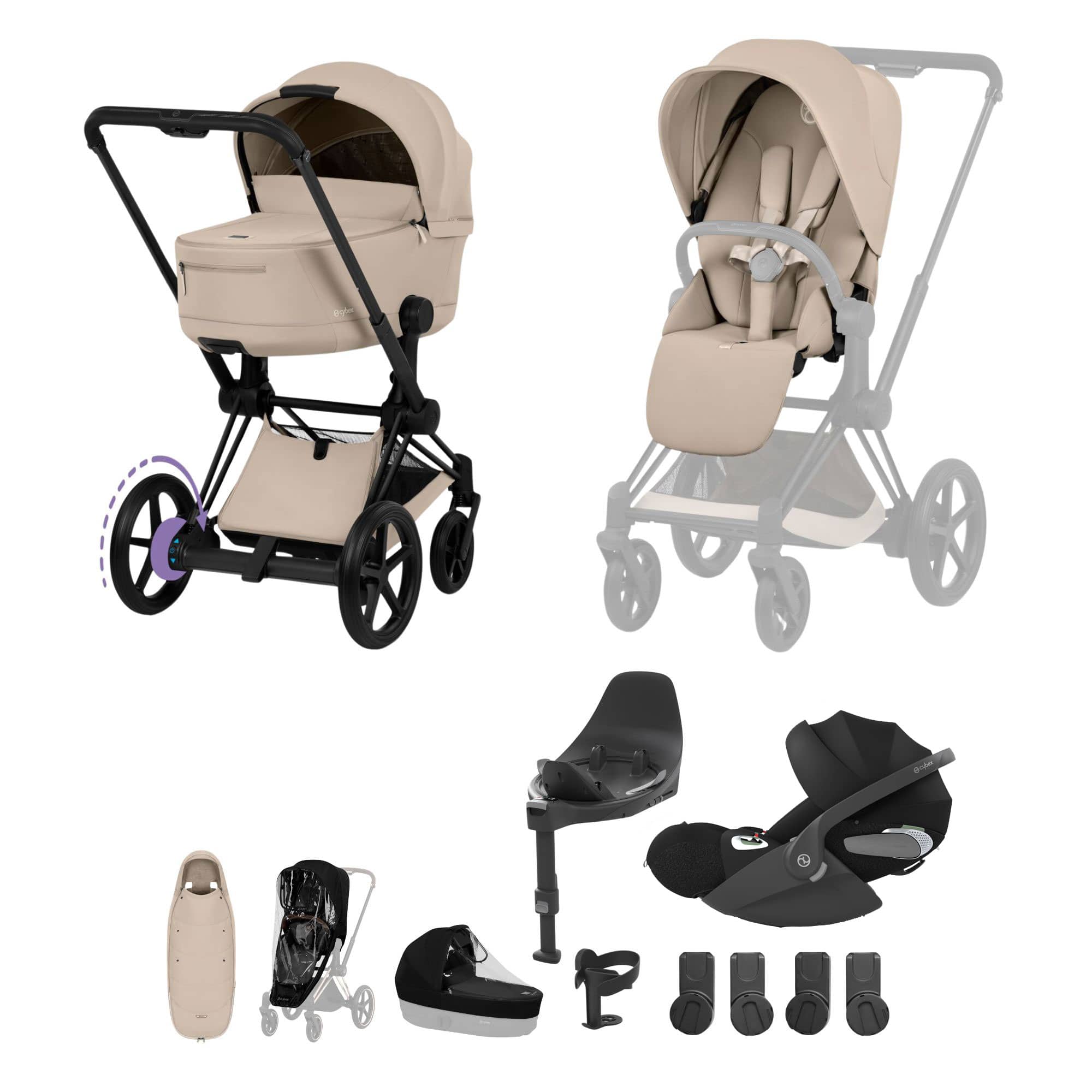 Cybex ePriam Ultimate Accessory Bundle - Comfort Collection in Cozy Beige Travel Systems 21971-MB-COZ-BEI 4063846549573