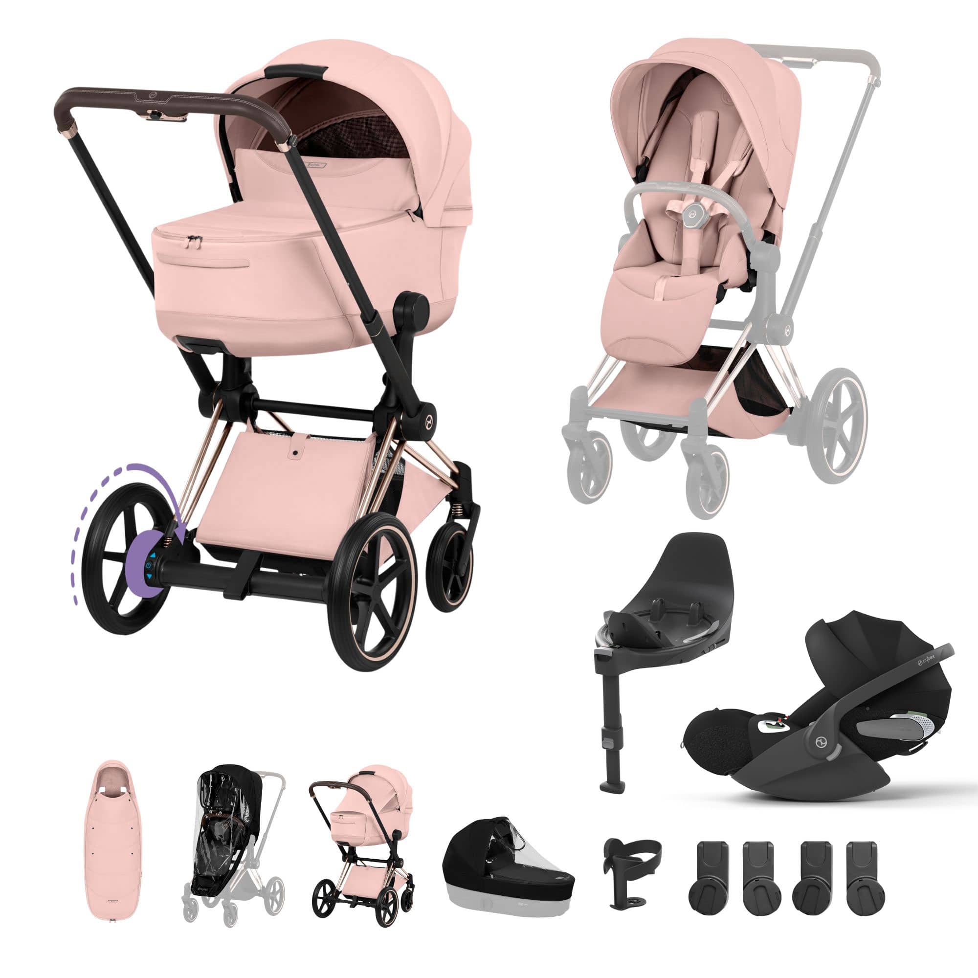 Cybex ePriam Ultimate Accessory Bundle - Style Collection in Peach Pink Travel Systems 21921-RG-PEA-PNK 4063846551286