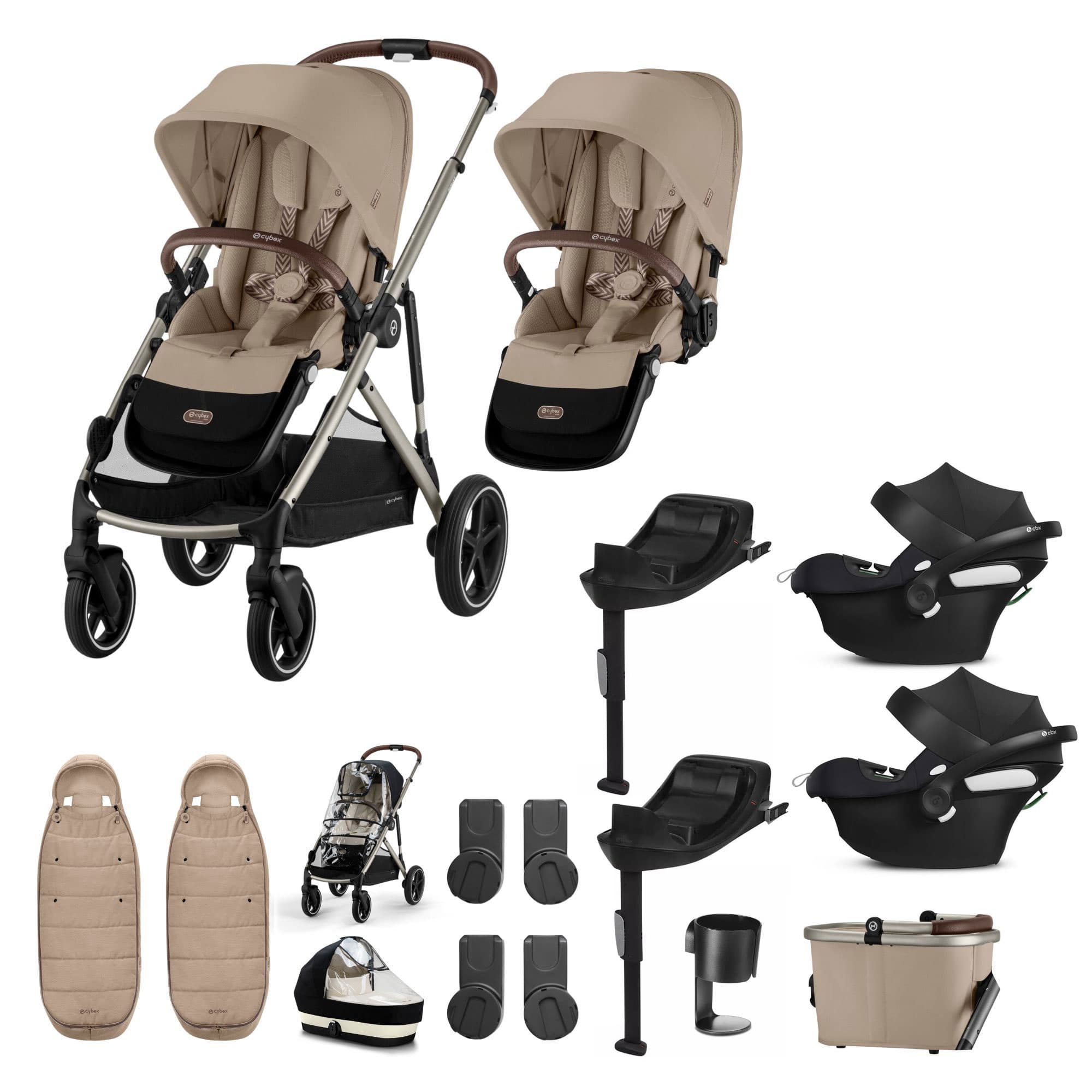 Cybex Gazelle S Twin Comfort Pushchair Bundle in Almond Beige Travel Systems 20380-TWN-COM-ALM-1 4063846466047