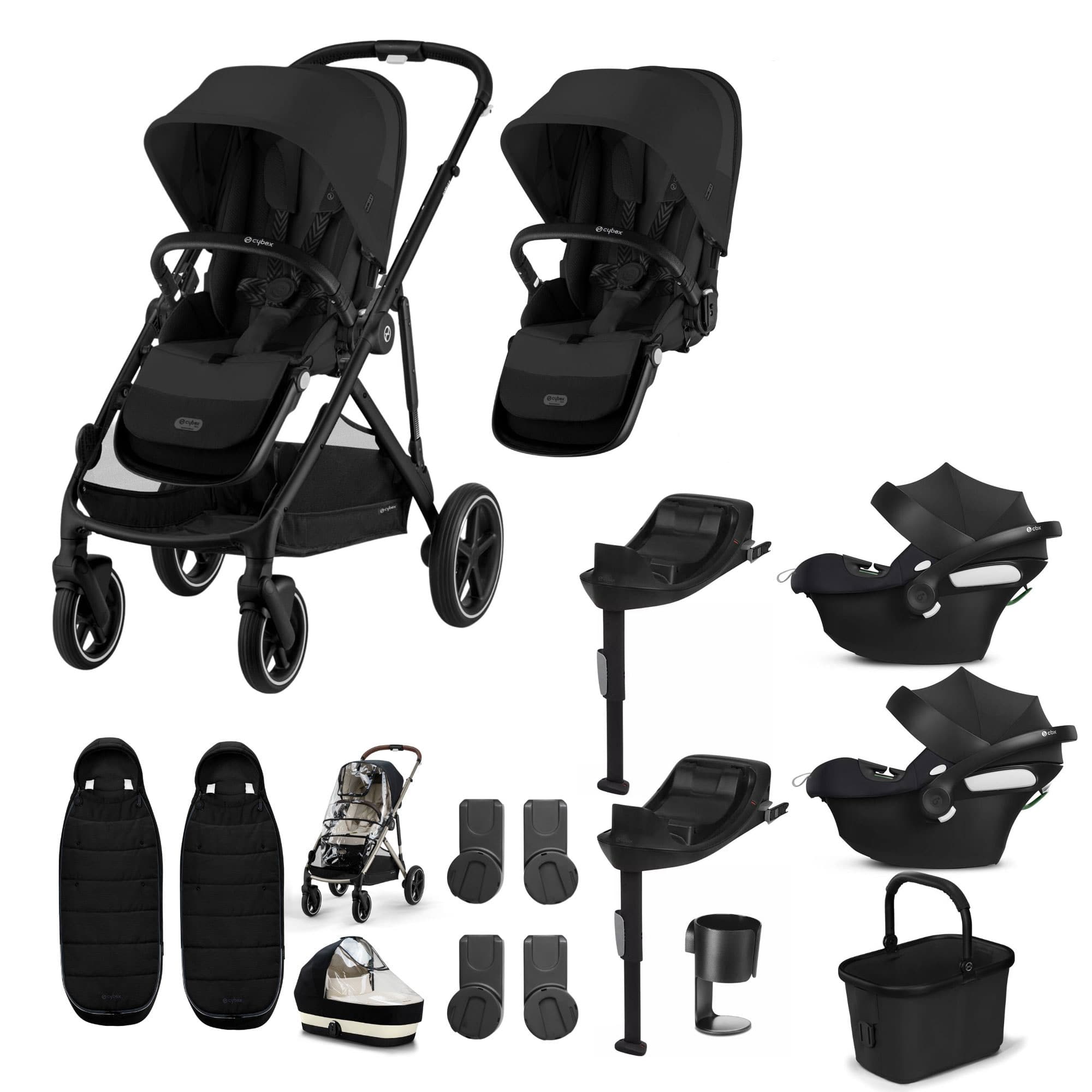Cybex Gazelle S Twin Comfort Pushchair Bundle in Moon Black Travel Systems 20380-TWN-COM-BLK-1 4063846465842