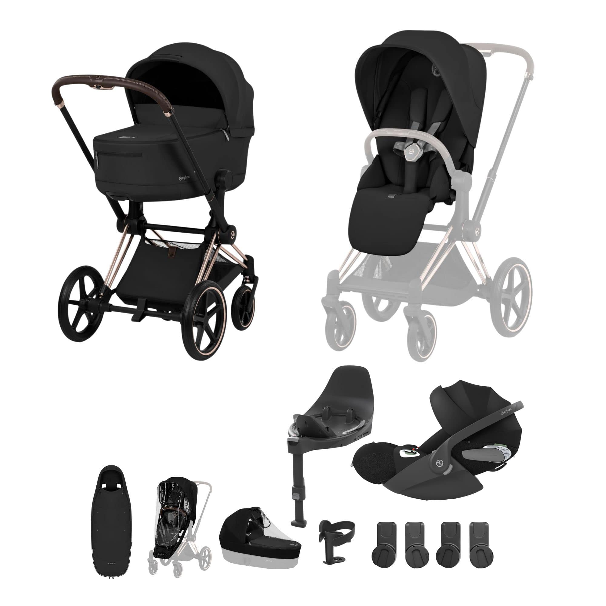 Cybex Priam Ultimate Accessory Bundle - Comfort Collection in Sepia Black Travel Systems 21955-RG-BLK 4063846549177
