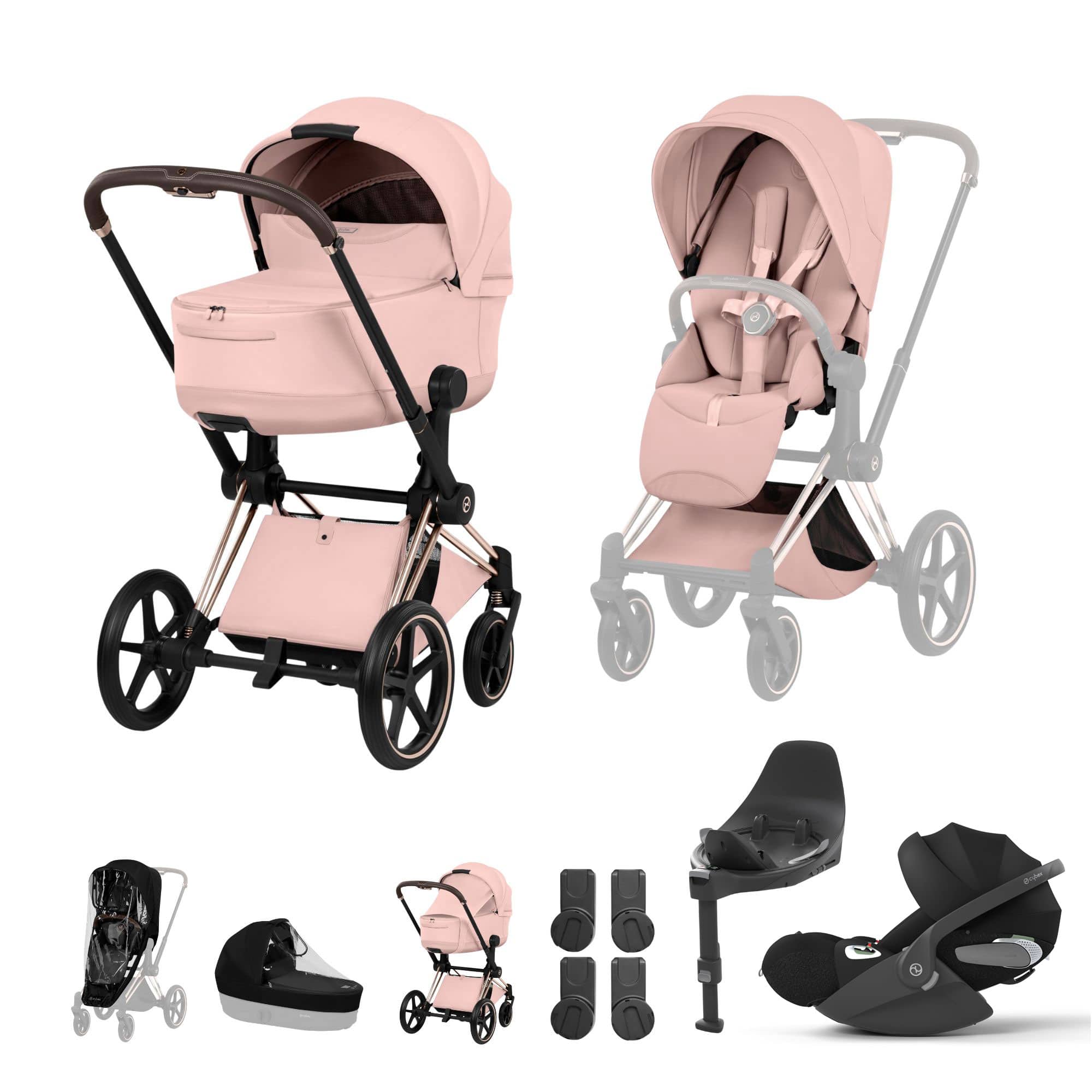 Cybex Priam Ultimate Bundle - Style Collection in Peach Pink Travel Systems 21842-RG-PEA-PNK 4063846551286