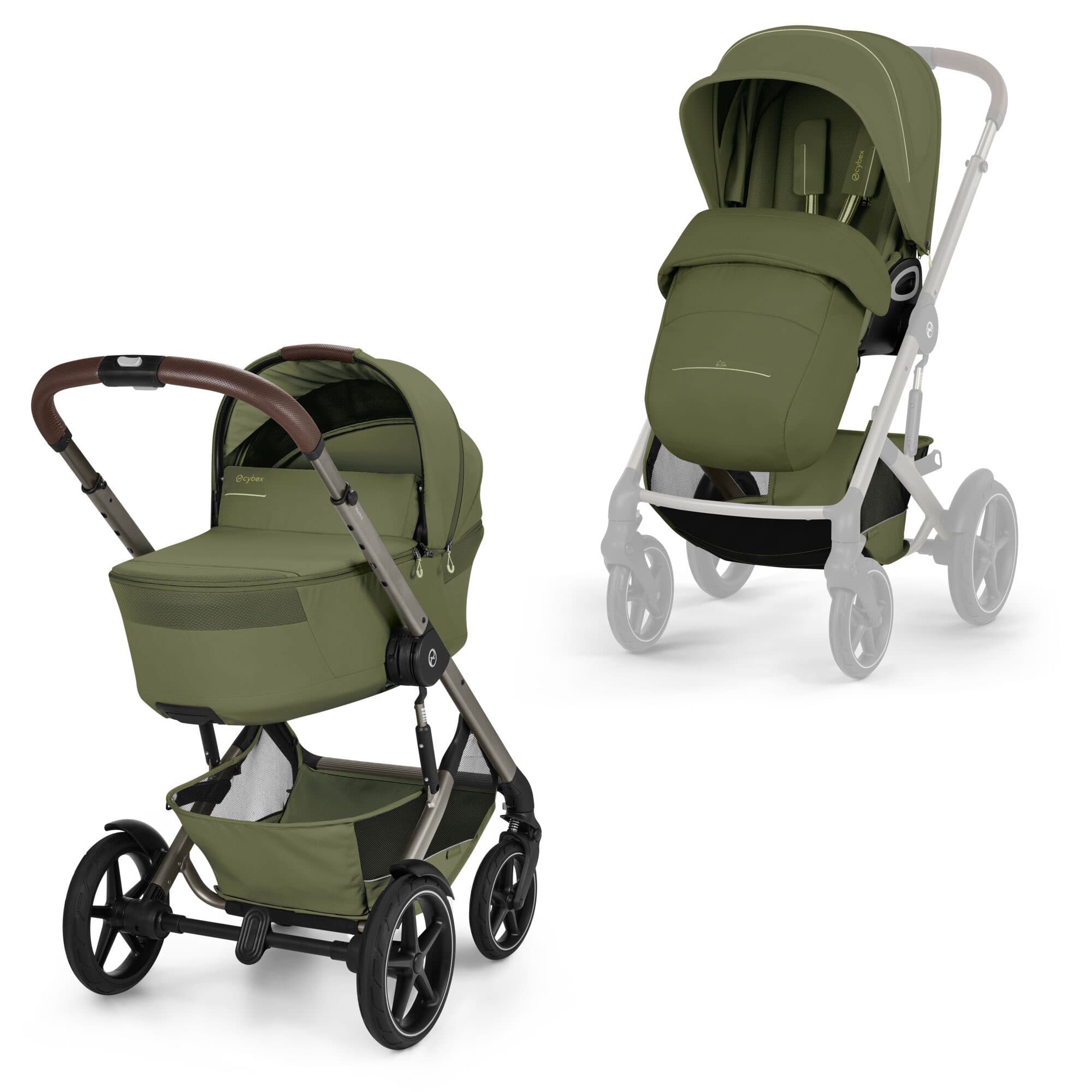 Cybex Talos Foldable Carrycot Travel System Bundle in Moss Green Travel Systems