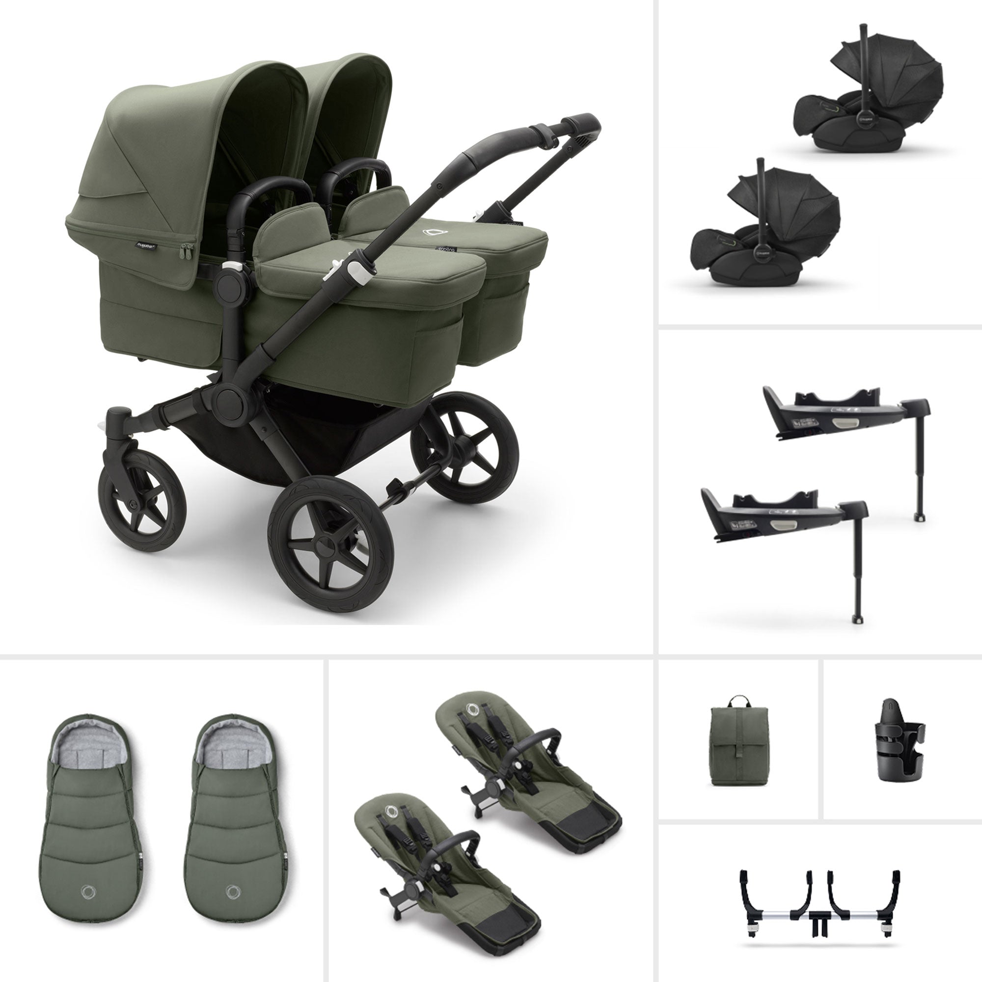 Bugaboo Donkey 5 Twin Ultimate Newborn Bundle in Forest Green