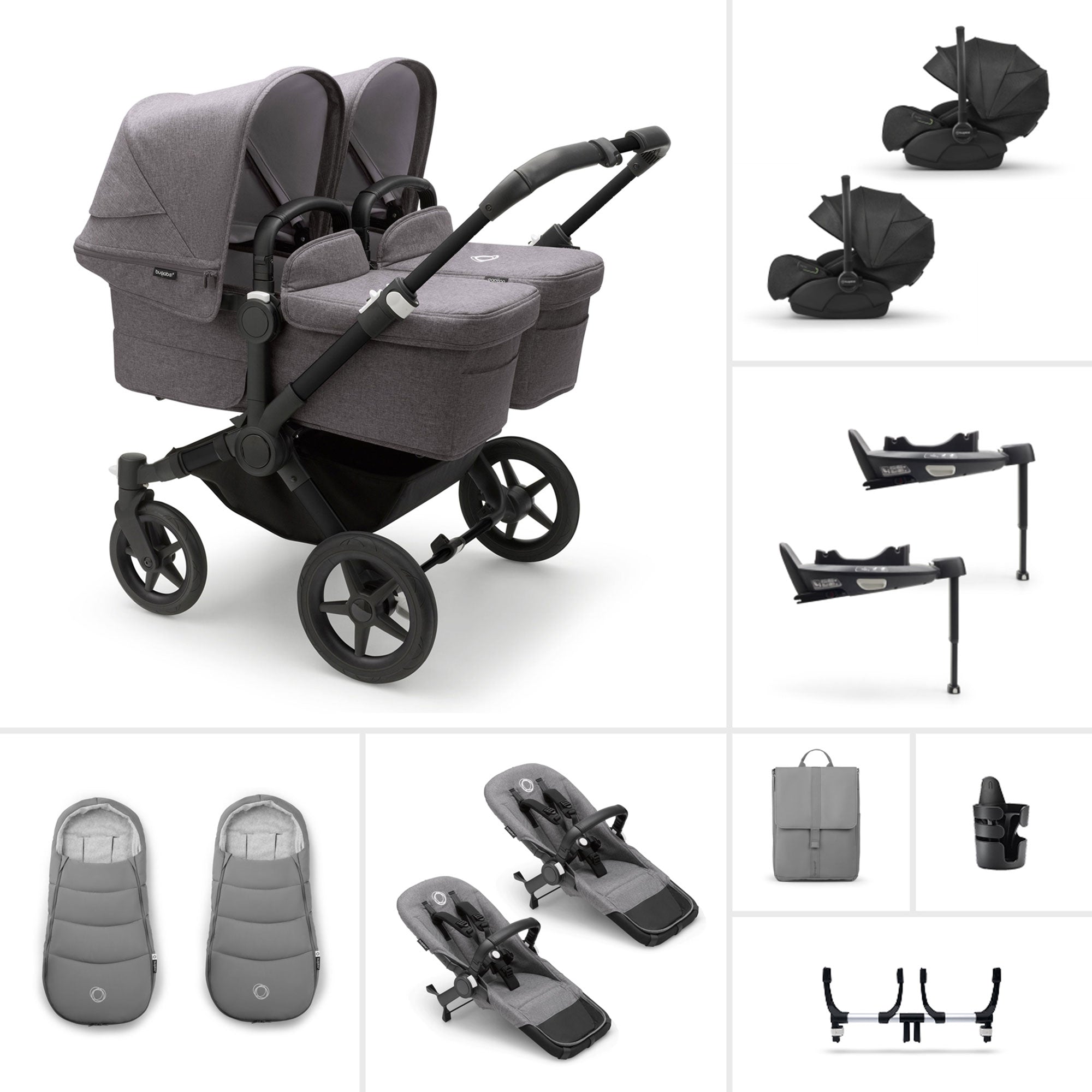 Bugaboo Donkey 5 Twin Ultimate Newborn Bundle in Grey Mélange