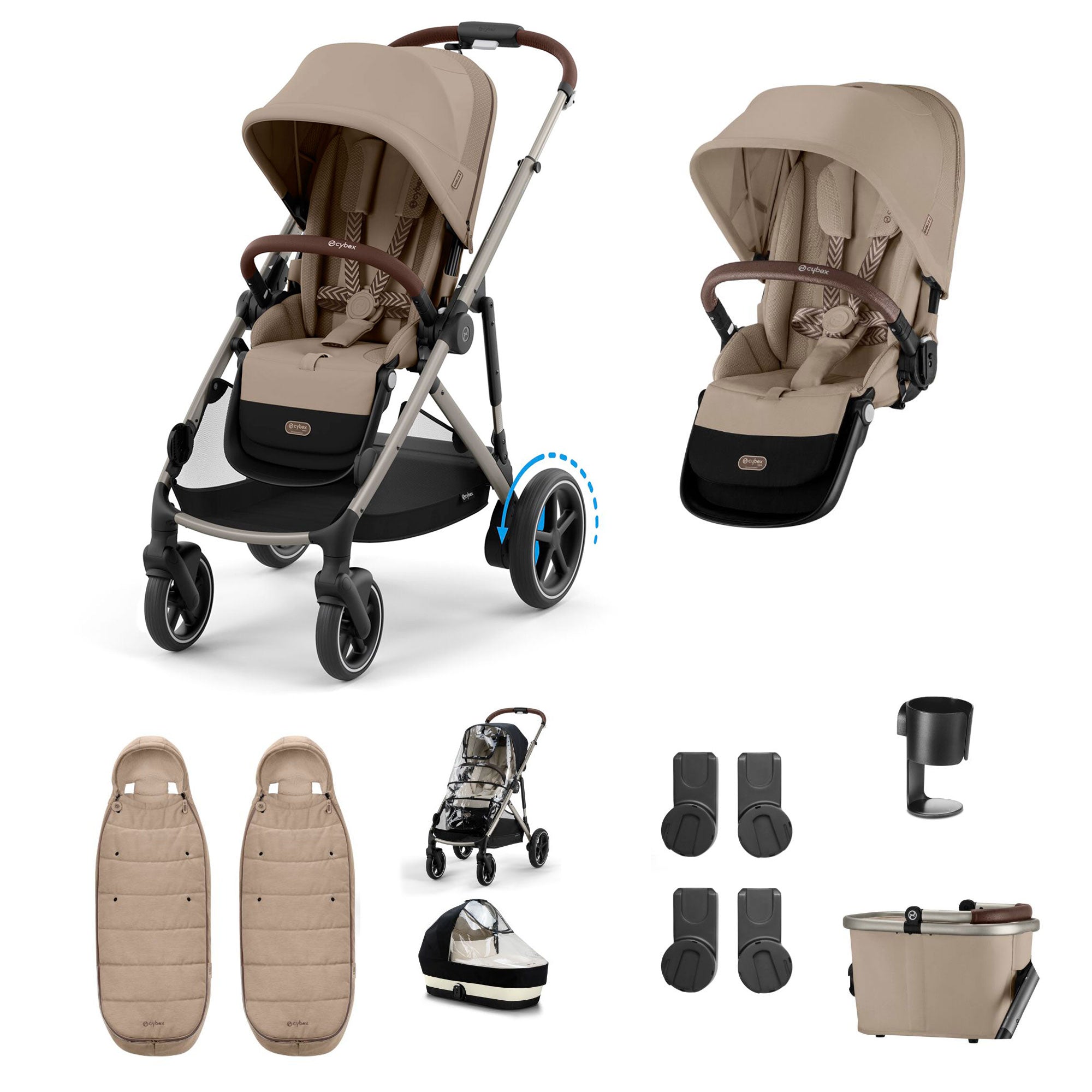 Cybex eGazelle S Twin Essential Pushchair Bundle in Almond Beige