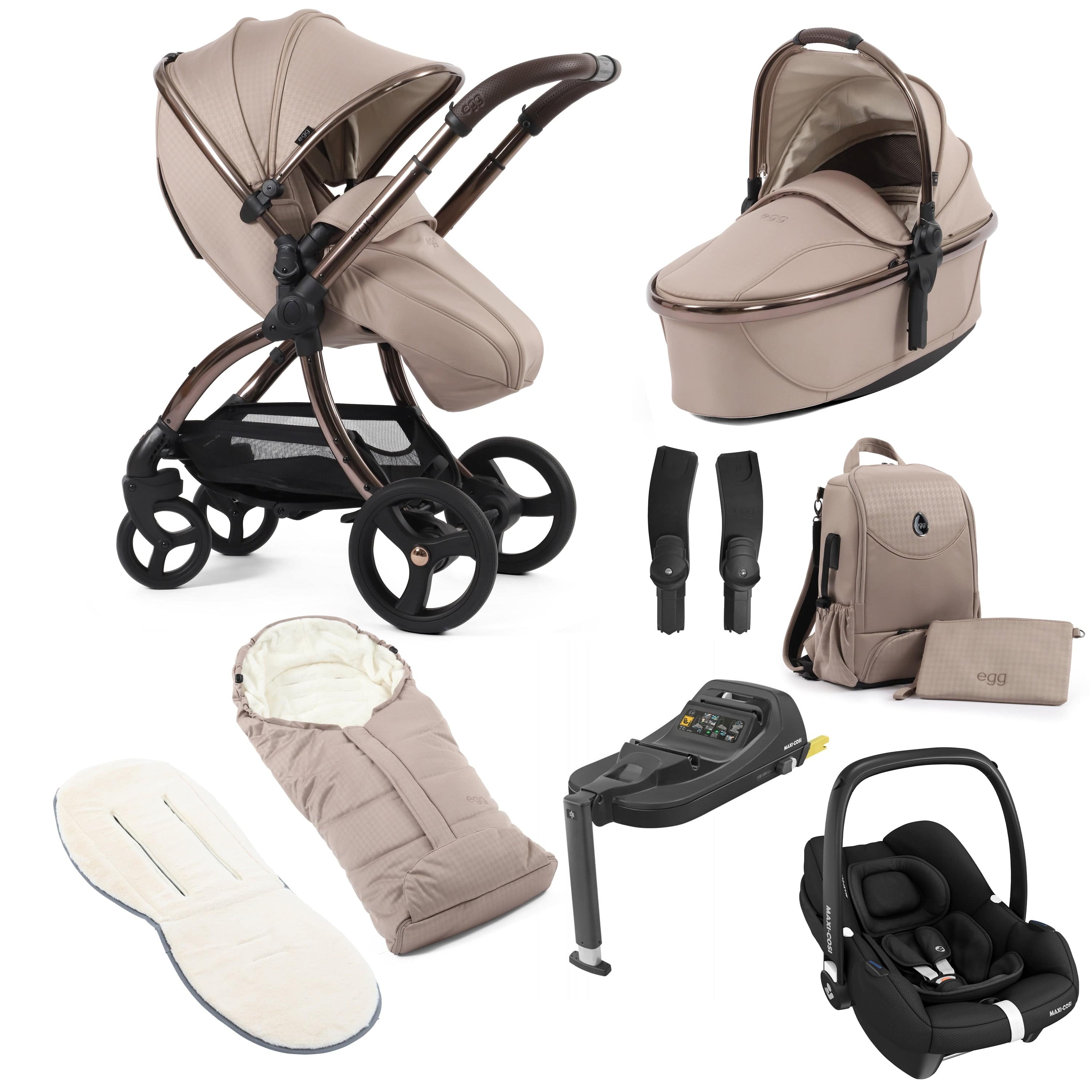 egg3 Luxury Maxi-Cosi Travel System Bundle in Houndstooth Almond