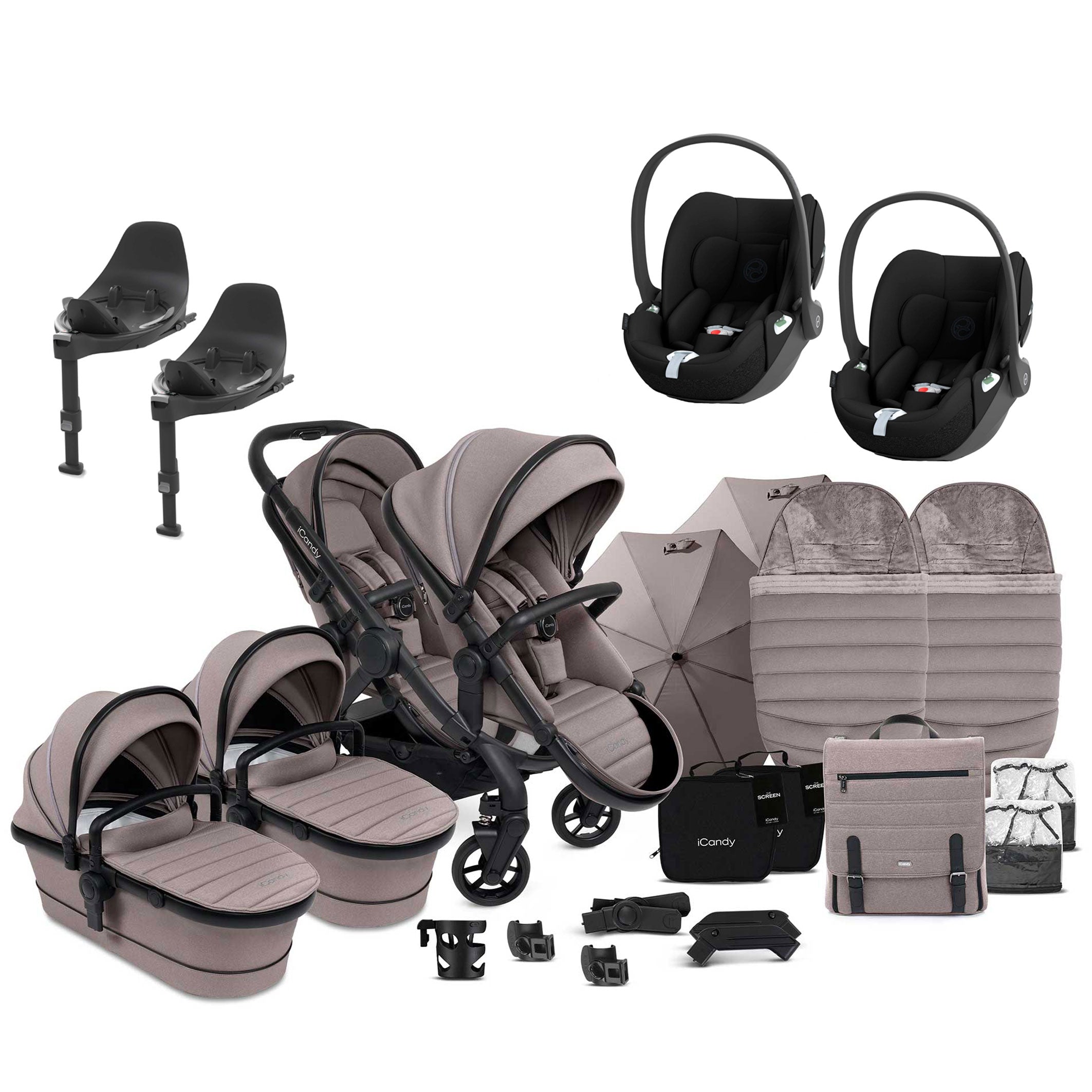 iCandy Peach 7 Twin Complete Cybex Travel System in Porcini