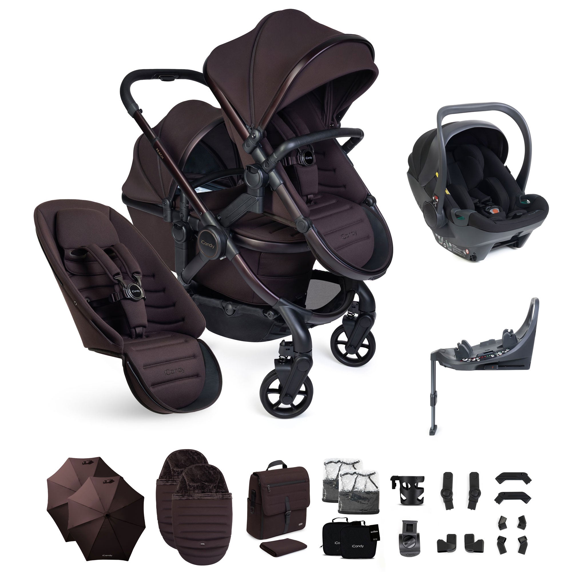 iCandy Peach 8 Editions Double Complete Bundle with Cocoon 360 in Coffee Bean