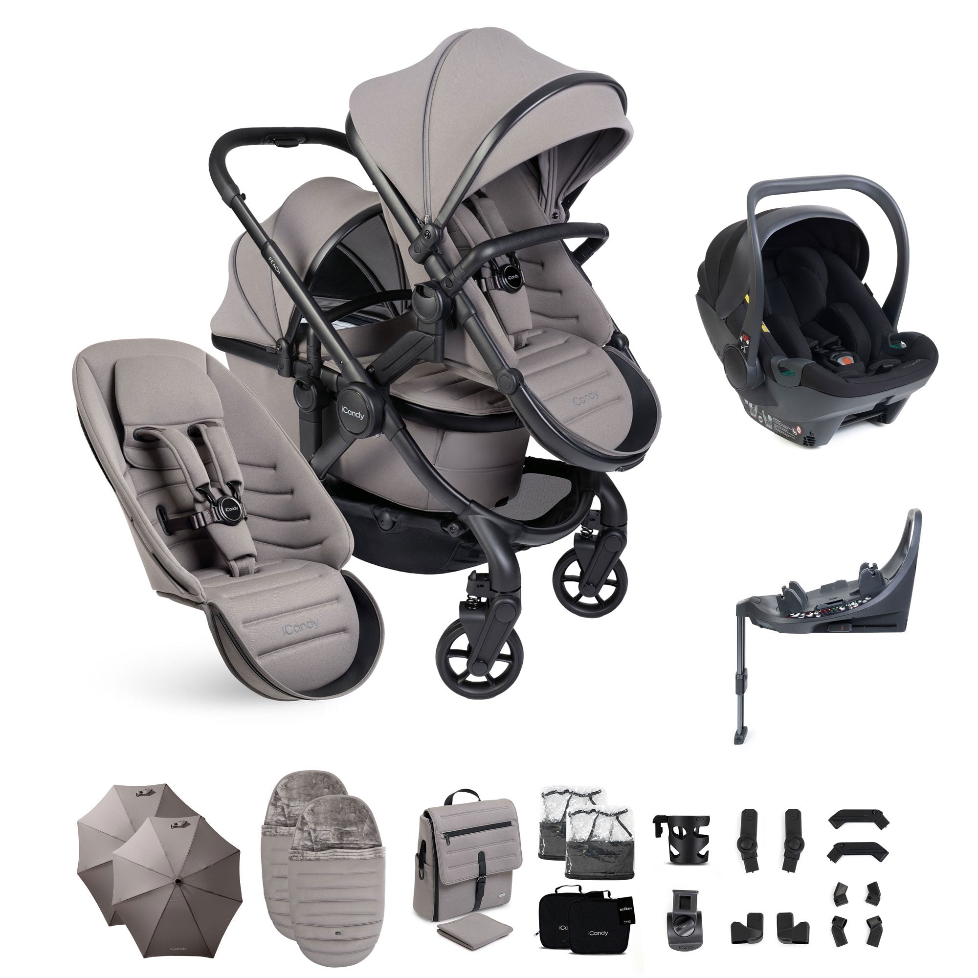 iCandy Peach 8 Double Complete Bundle with Cocoon 360 in Porcini