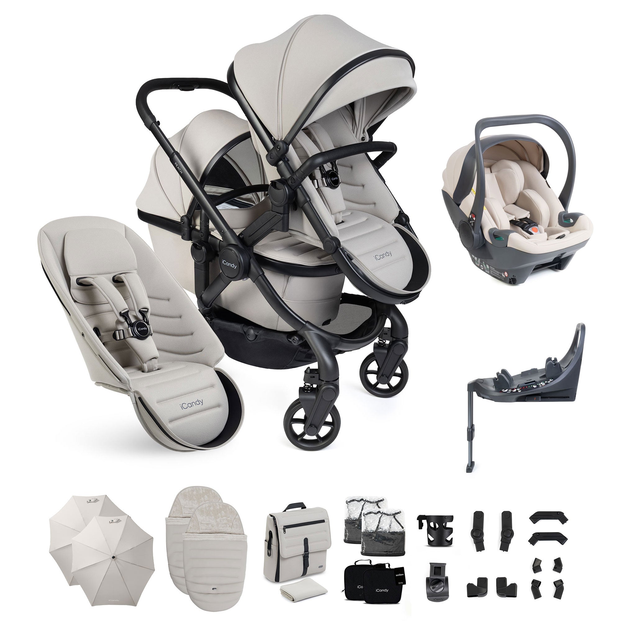 iCandy Peach 8 Double Complete Bundle with Cocoon 360 in Taupe