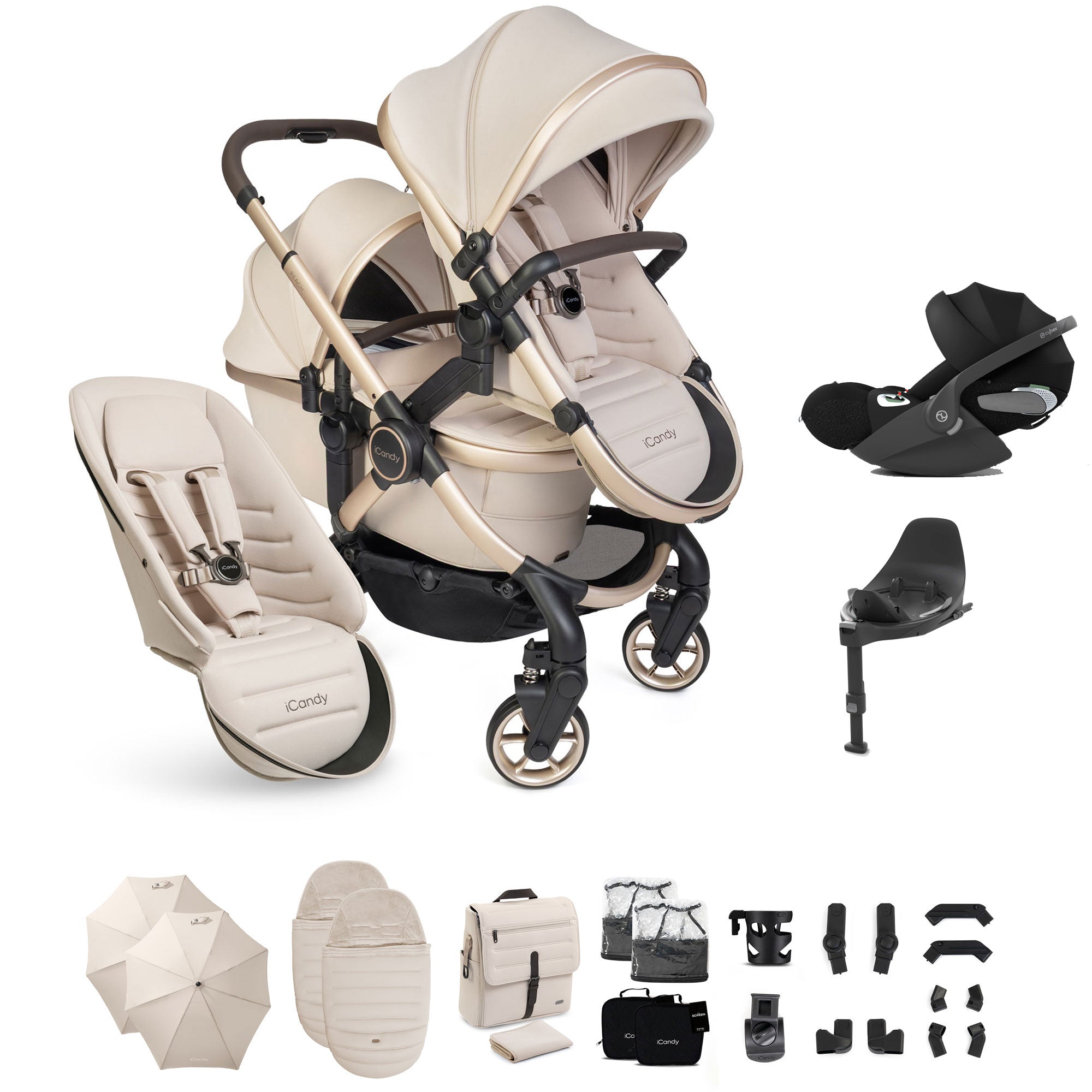 iCandy Peach 8 Editions Double Complete Cybex Bundle in Biscotti