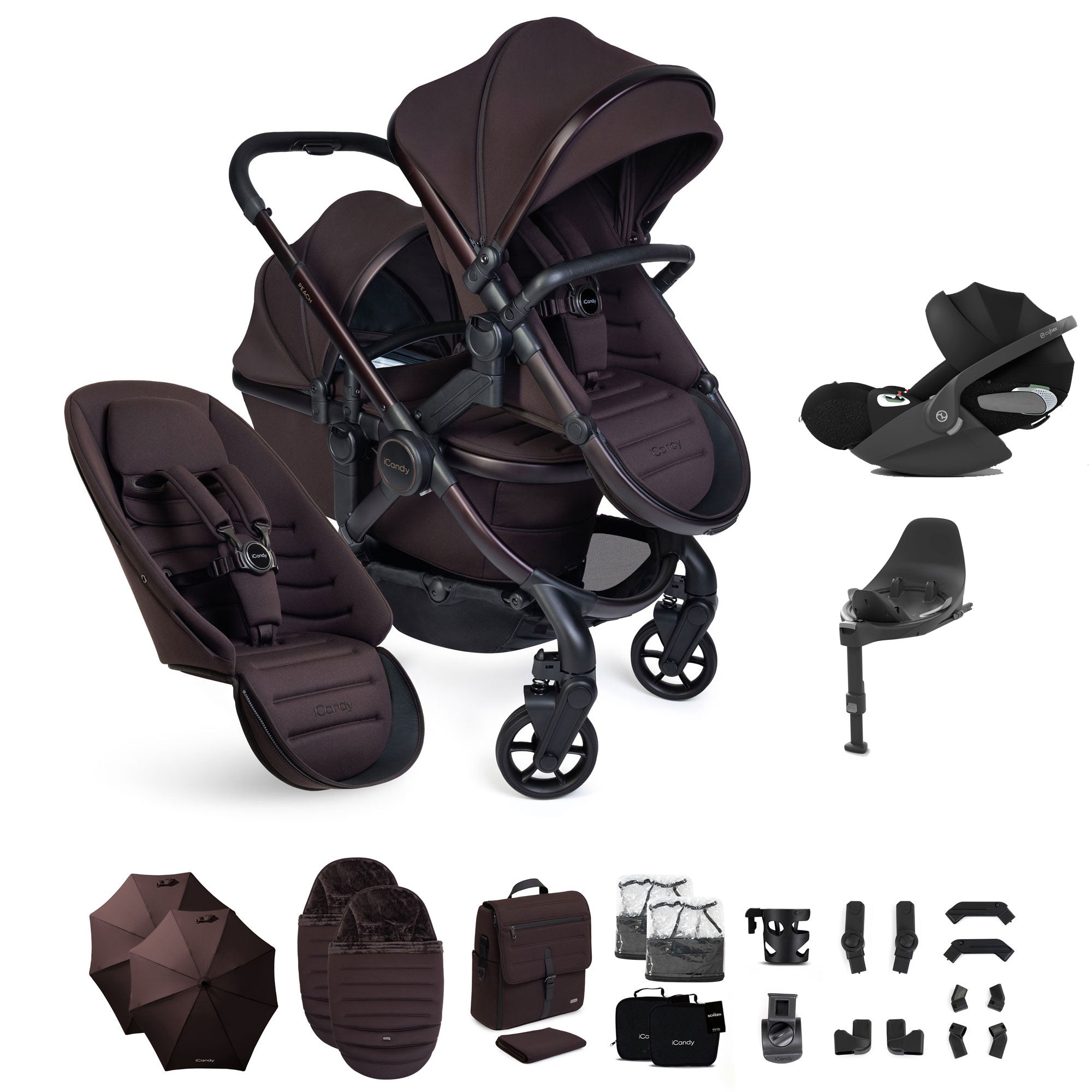 iCandy Peach 8 Editions Double Complete Cybex Bundle in Coffee Bean