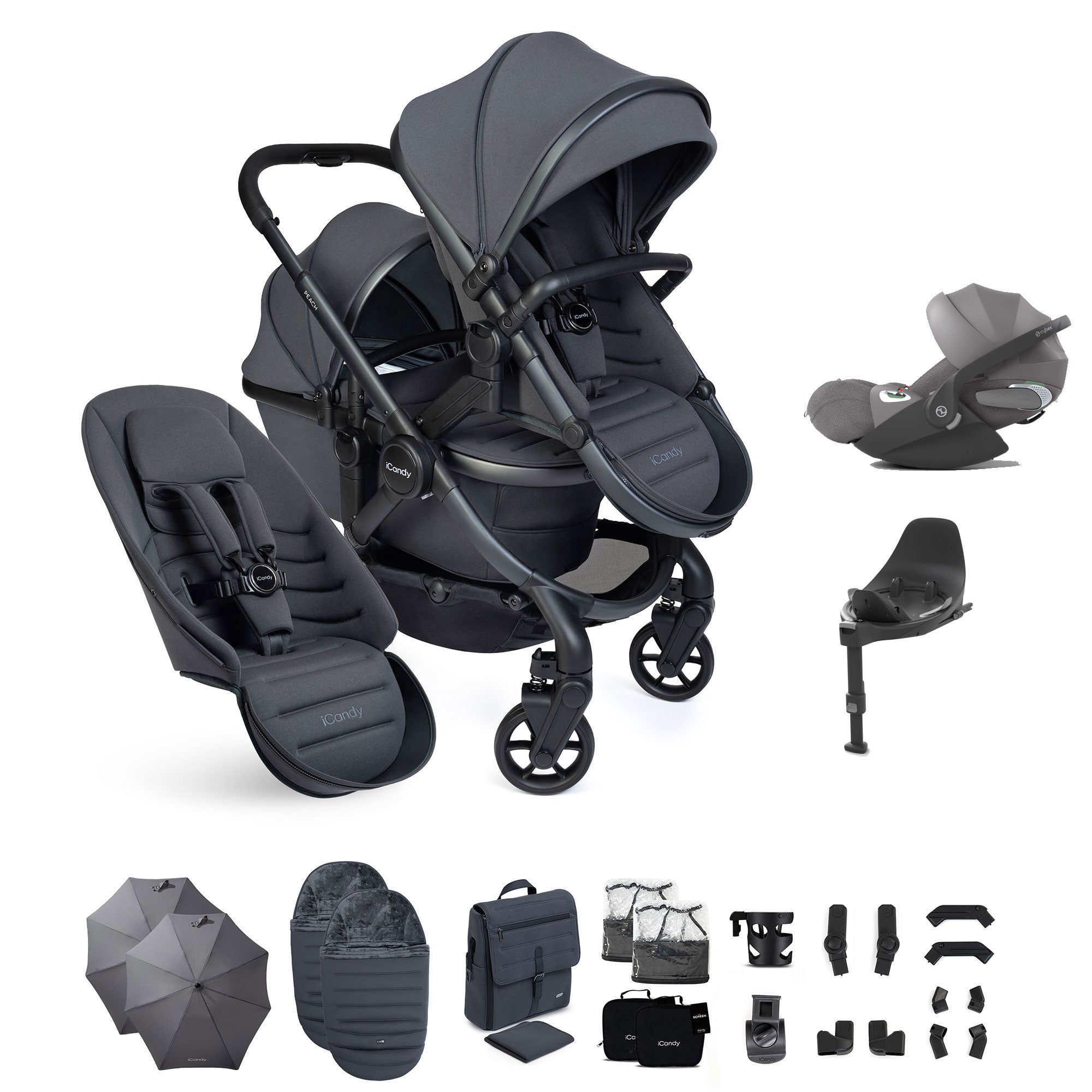 iCandy Peach 8 Double Complete Cybex Bundle in Grey
