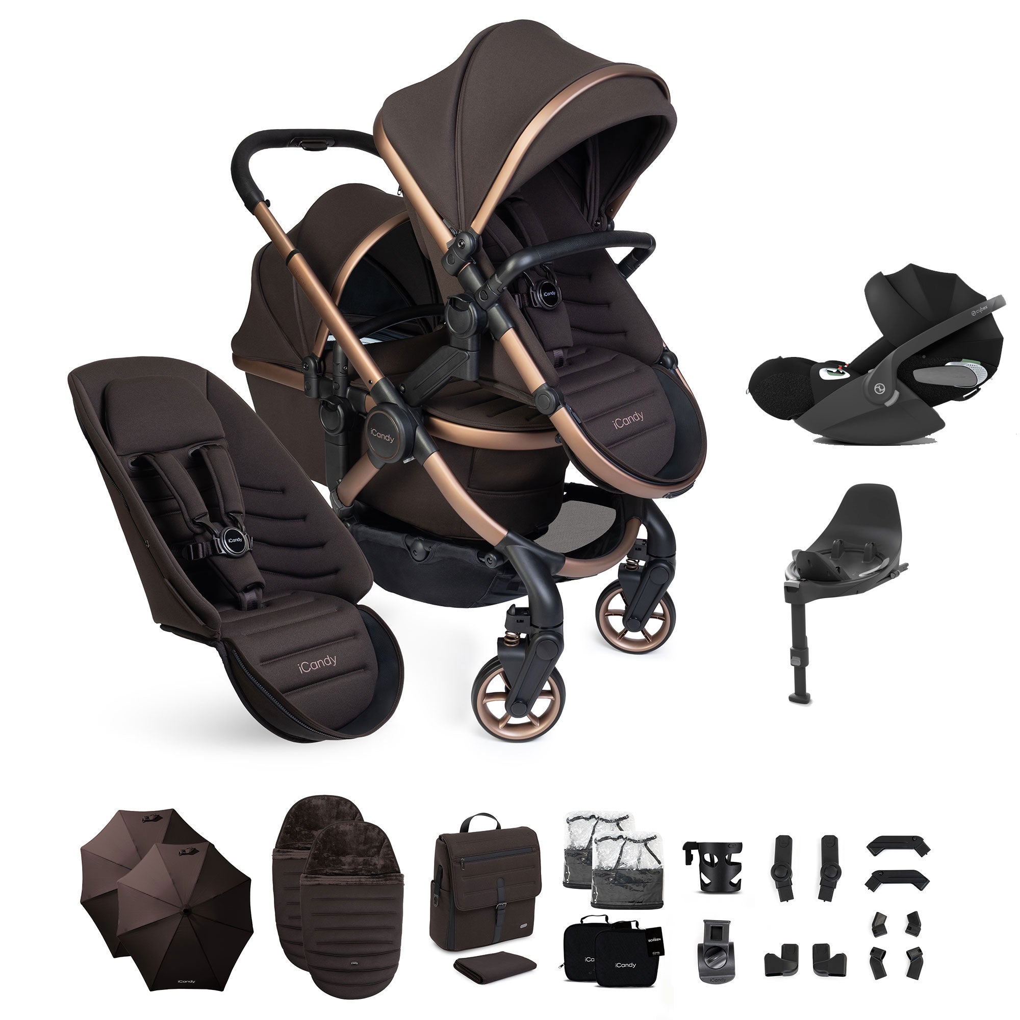 iCandy Peach 8 Editions Double Complete Cybex Bundle in Pecan