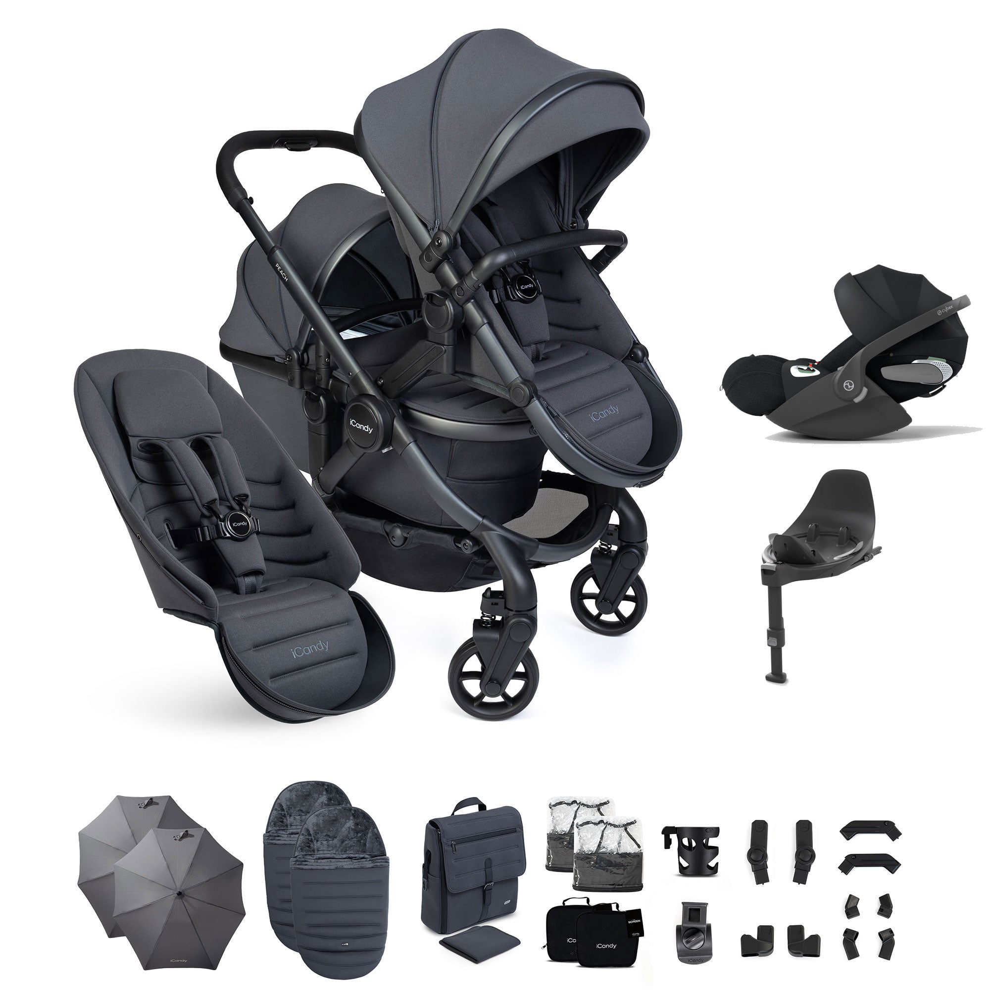 iCandy Peach 8 Double Complete Cybex Bundle in Grey