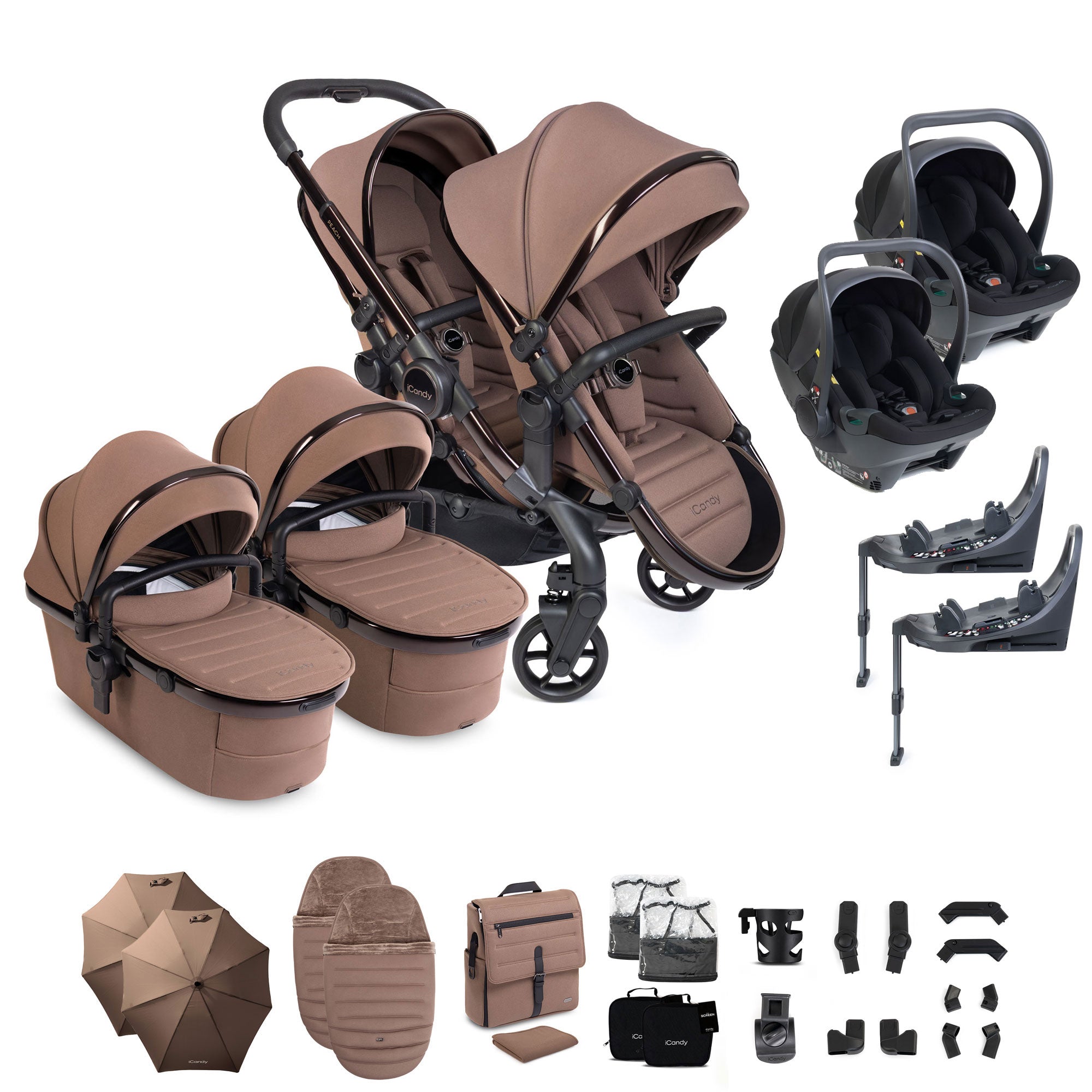 iCandy Peach 8 Editions Twin Complete Bundle with Cocoon 360 in Coco