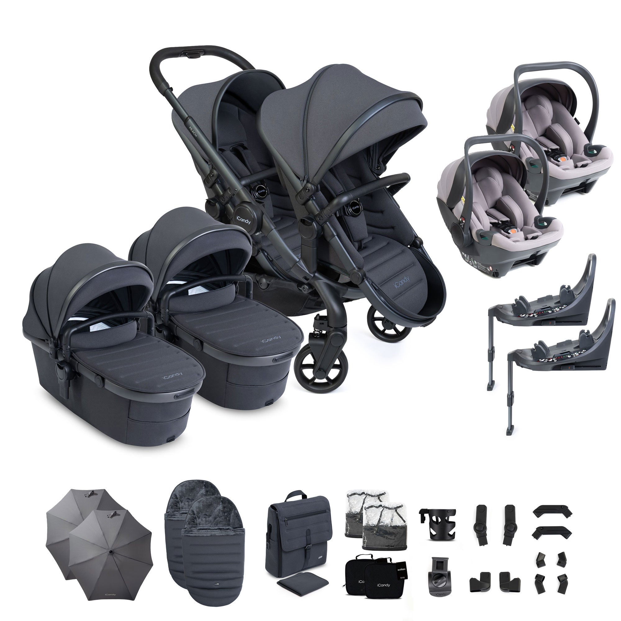 iCandy Peach 8 Twin Complete Bundle with Cocoon 360 in Grey