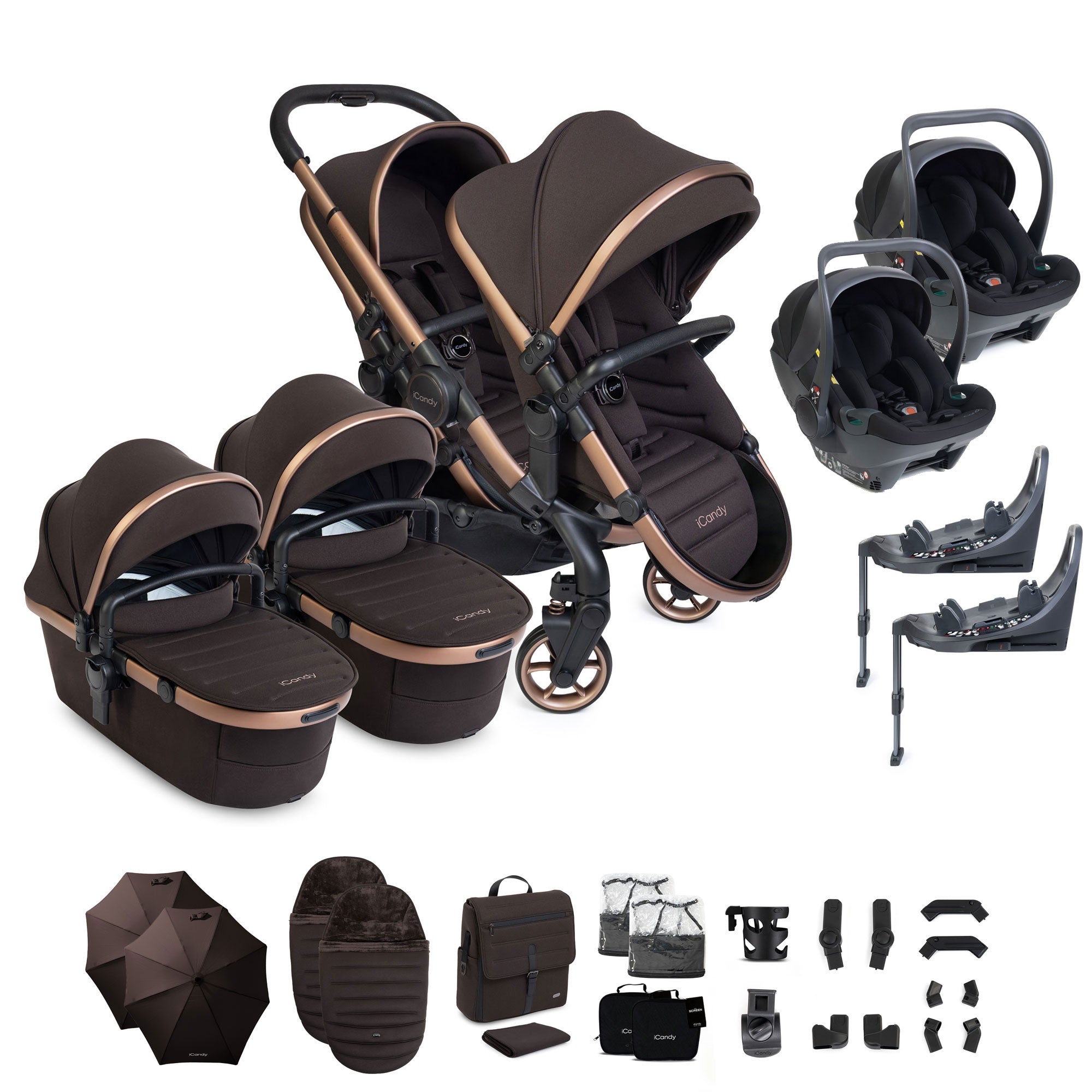 iCandy Peach 8 Editions Twin Complete Bundle with Cocoon 360 in Pecan