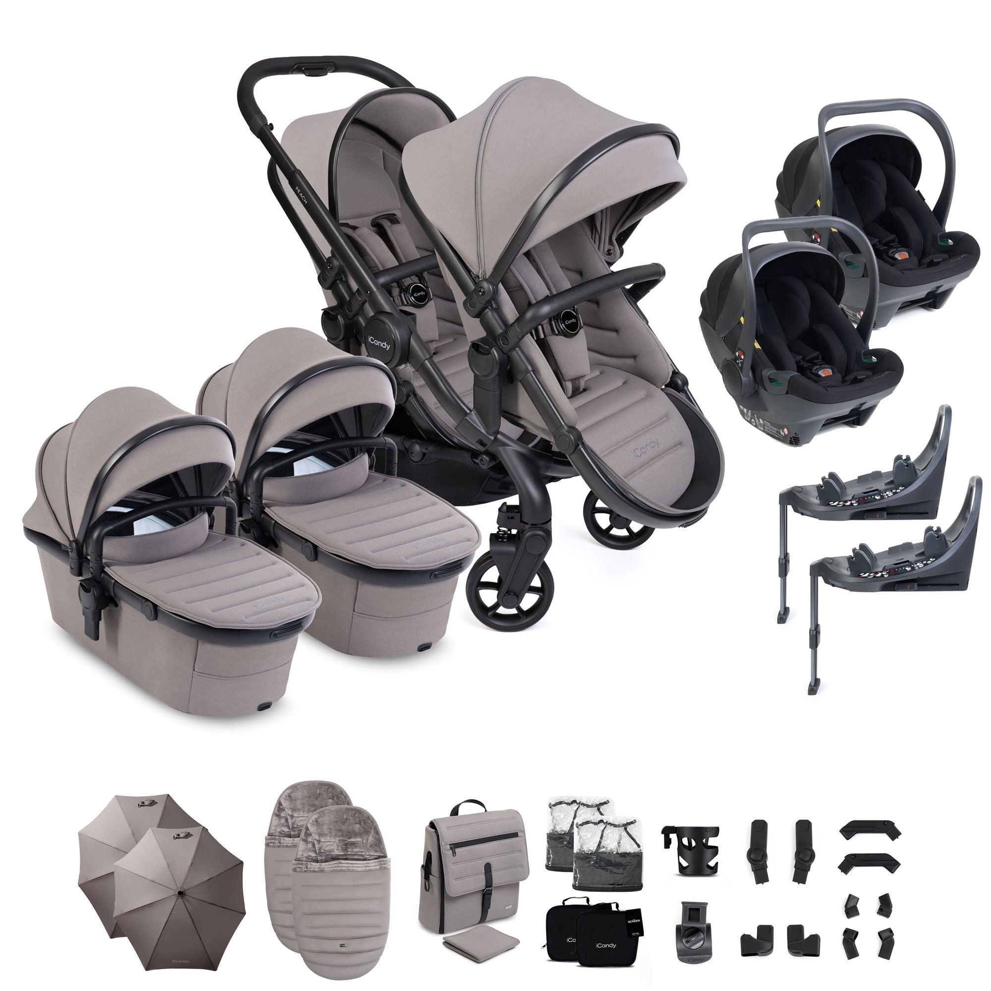 iCandy Peach 8 Twin Complete Bundle with Cocoon 360 in Porcini