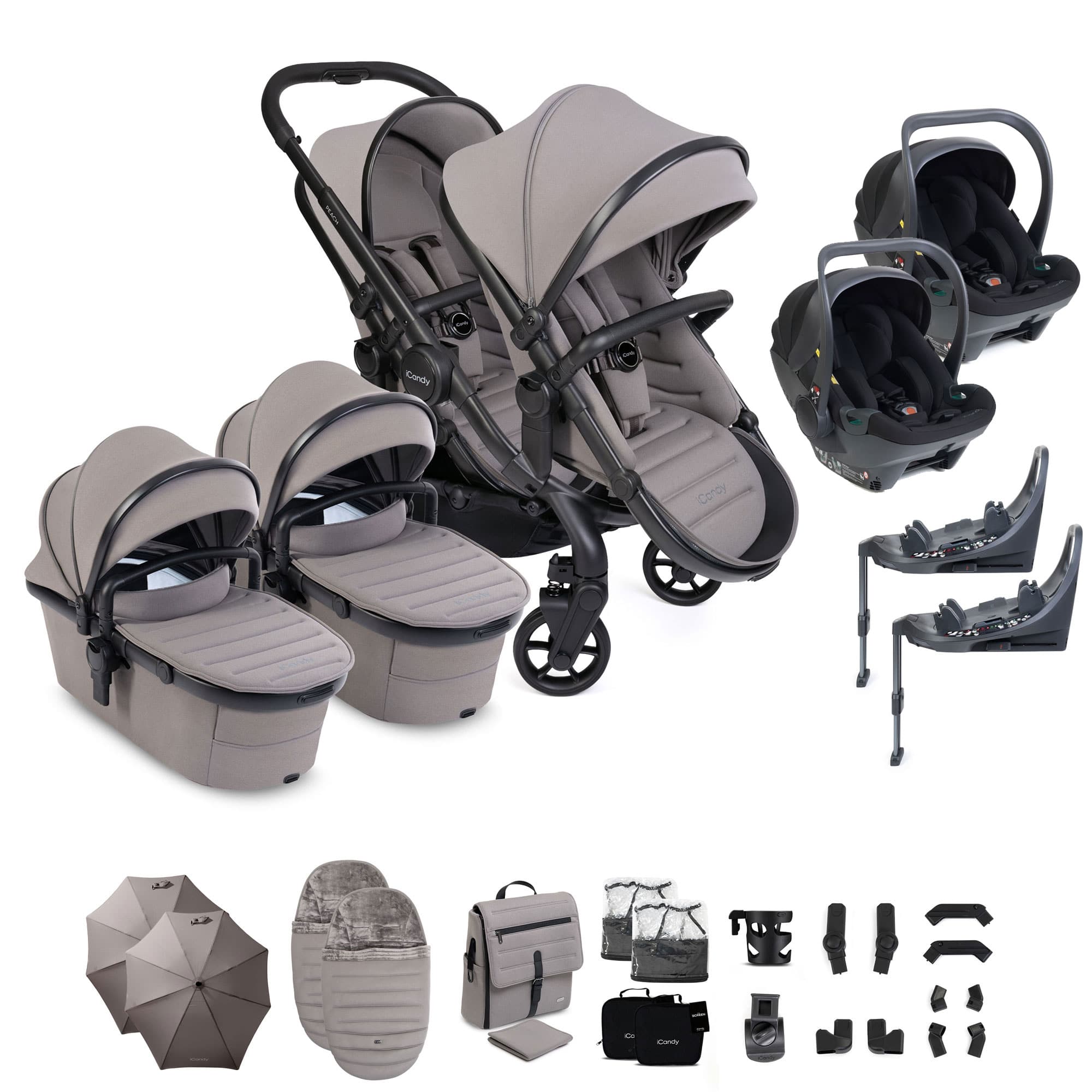 iCandy Peach 8 Twin Complete Bundle with Cocoon 360 in Porcini Travel Systems P8-TWN-POR 5010334065175