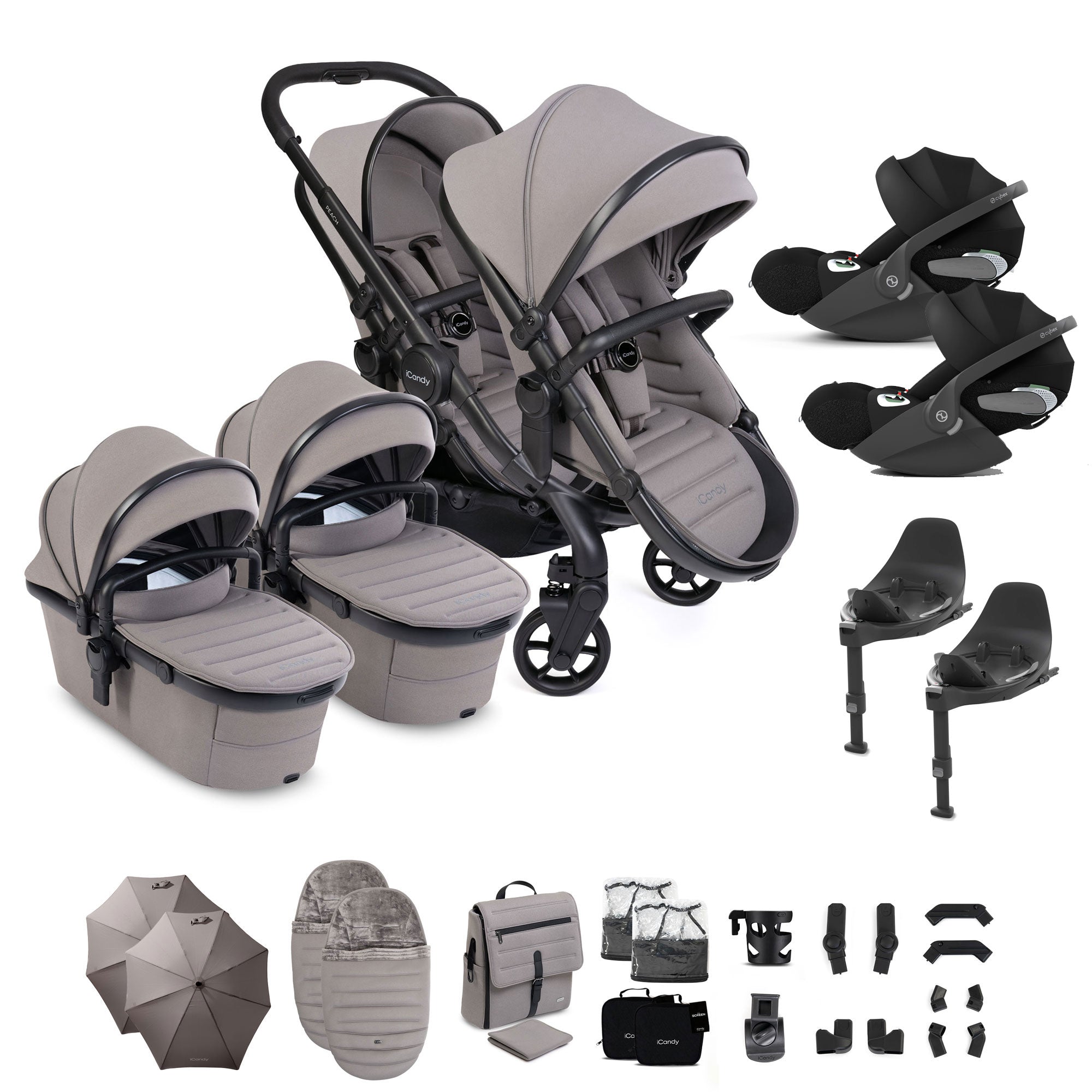 iCandy Peach 8 Twin Complete Cybex Travel System in Porcini