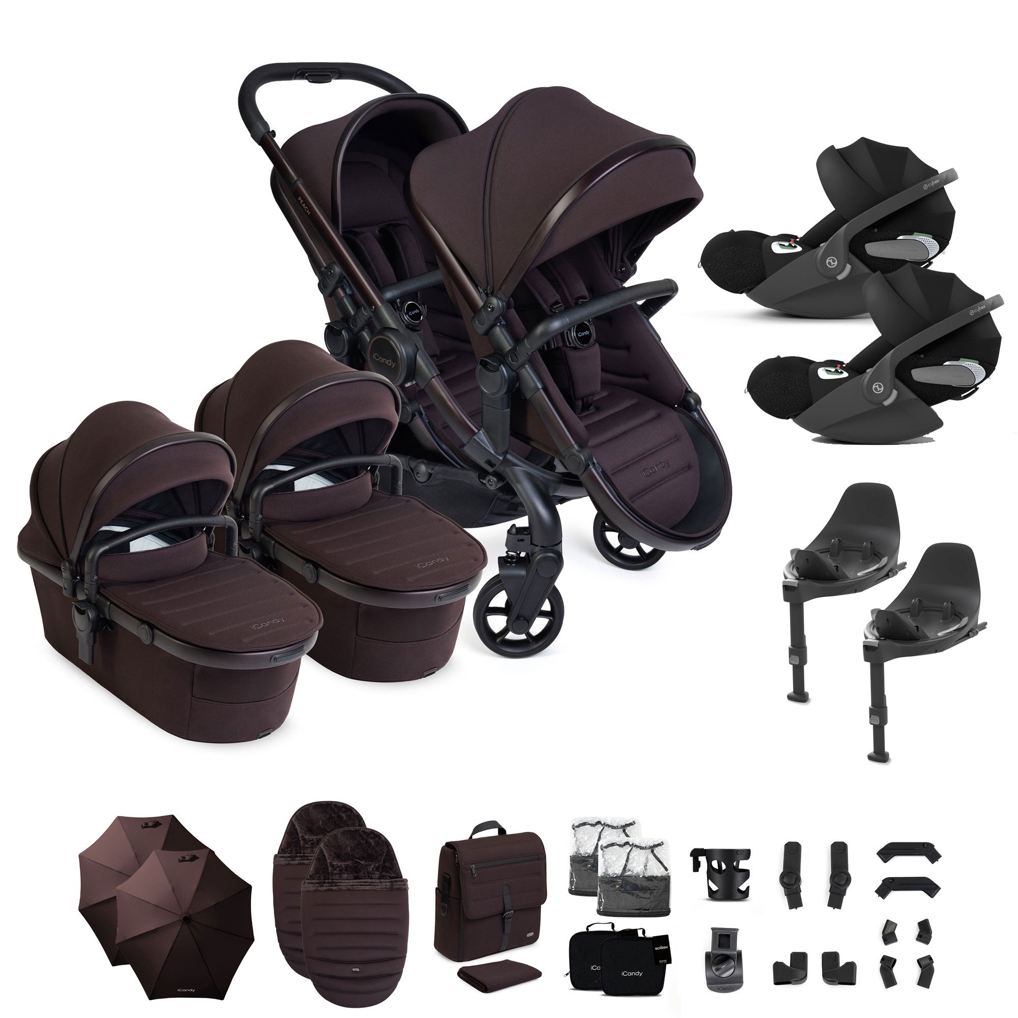 iCandy Peach 8 Editions Twin Complete Cybex Travel System in Coffee Bean