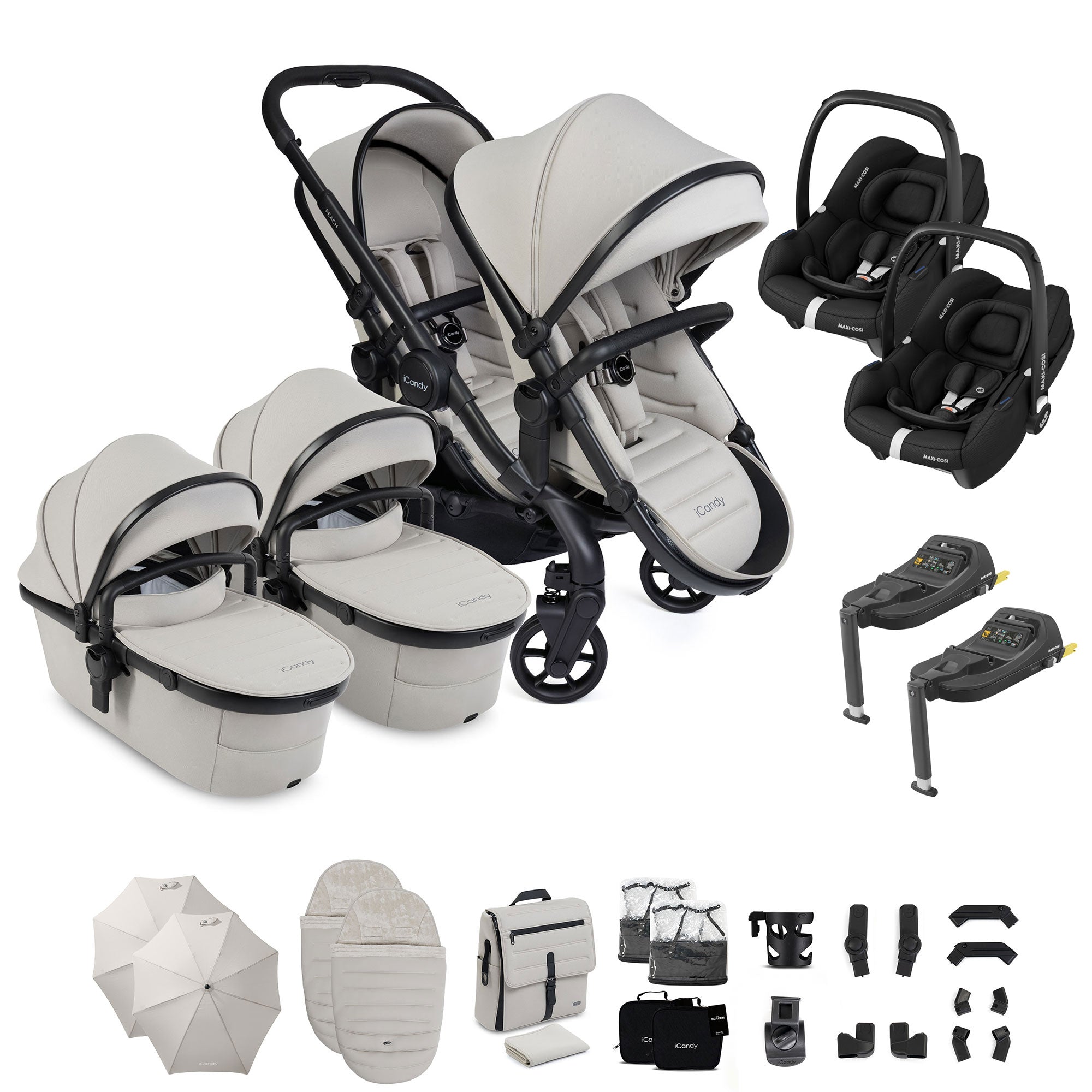 iCandy Peach 8 Twin Complete Maxi-Cosi Travel System in Taupe