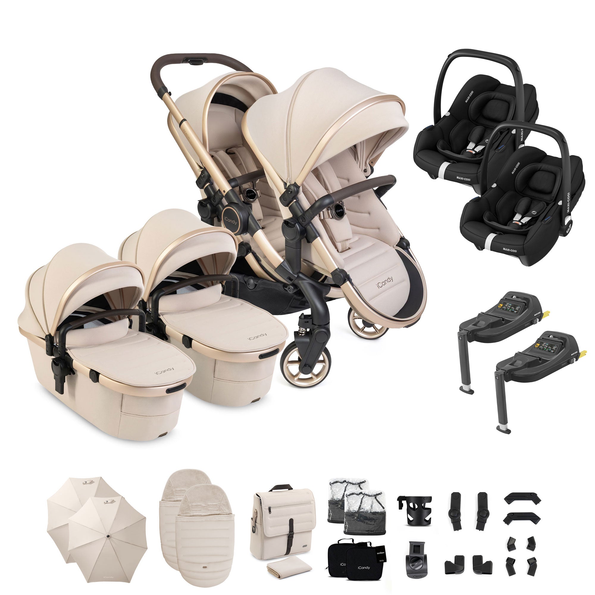 iCandy Peach 8 Editions Twin Complete Maxi-Cosi Travel System in Biscotti