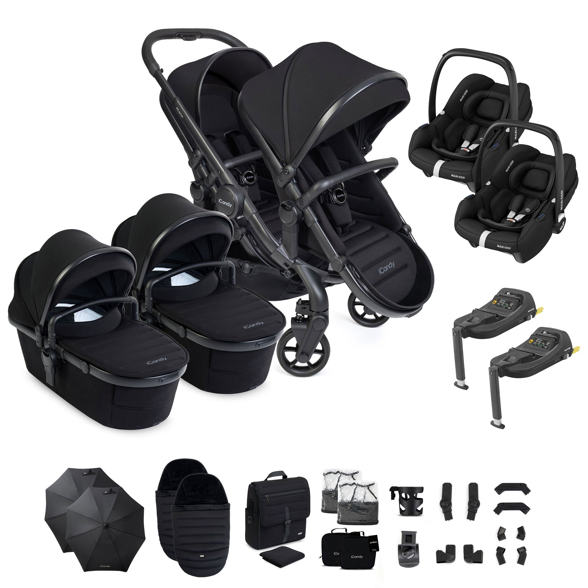 iCandy Peach 8 Twin Complete Maxi-Cosi Travel System in Black
