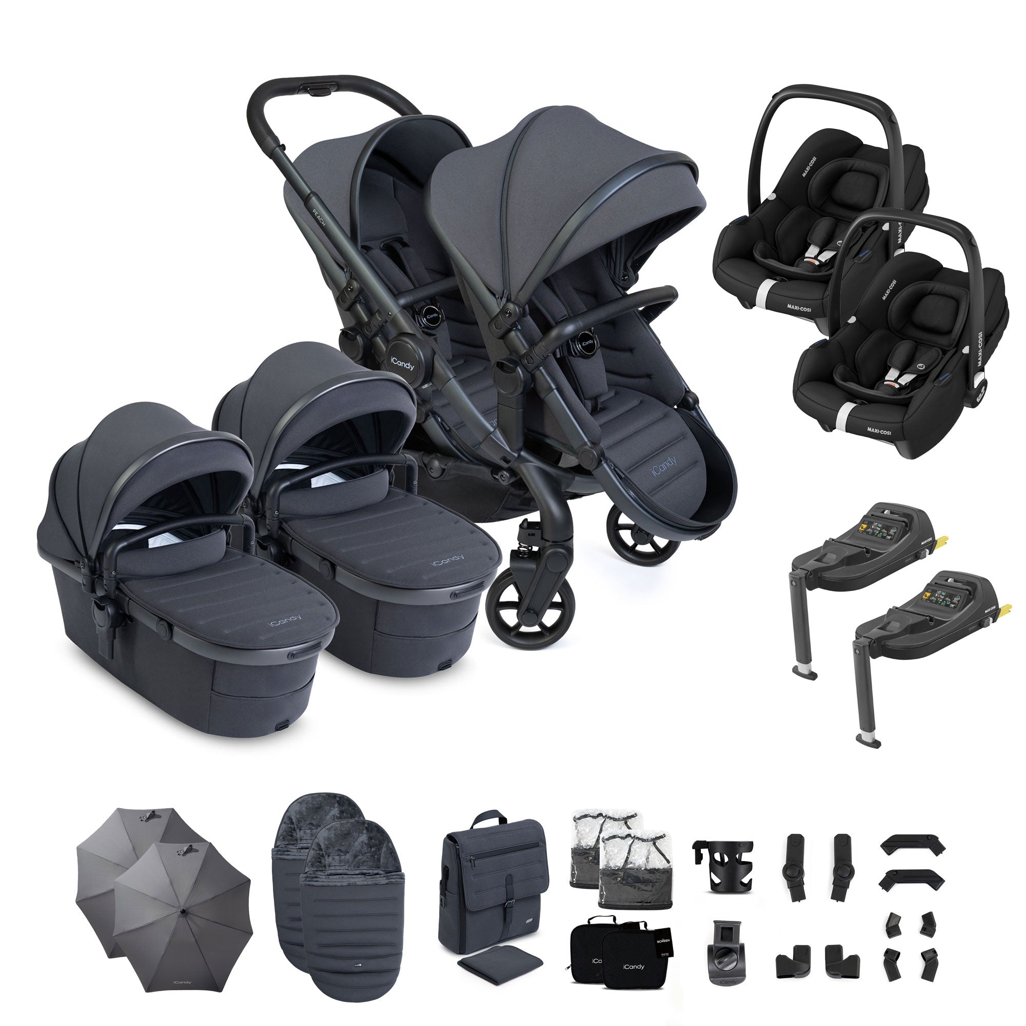 iCandy Peach 8 Twin Complete Maxi-Cosi Travel System in Grey