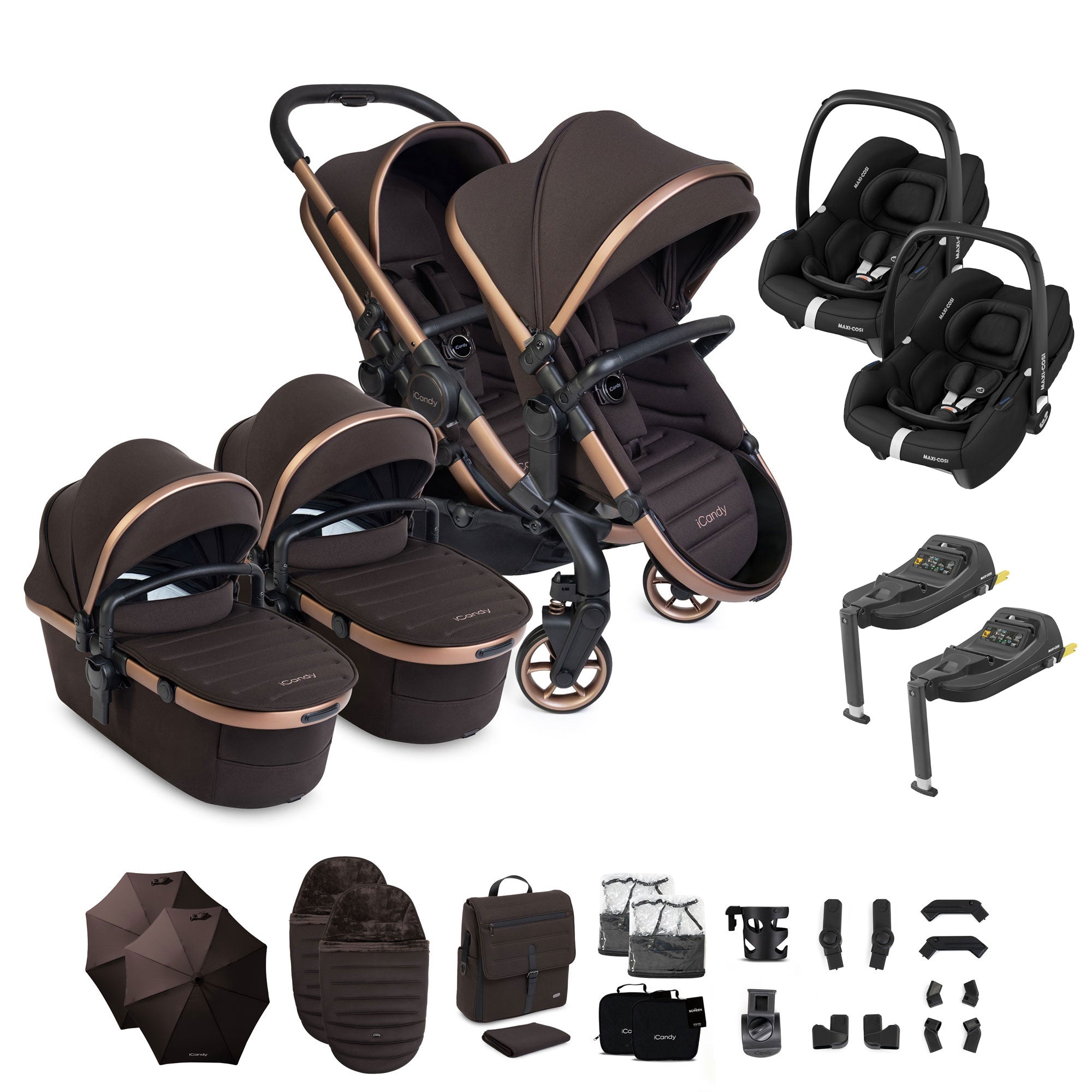 iCandy Peach 8 Editions Twin Complete Maxi-Cosi Travel System in Pecan