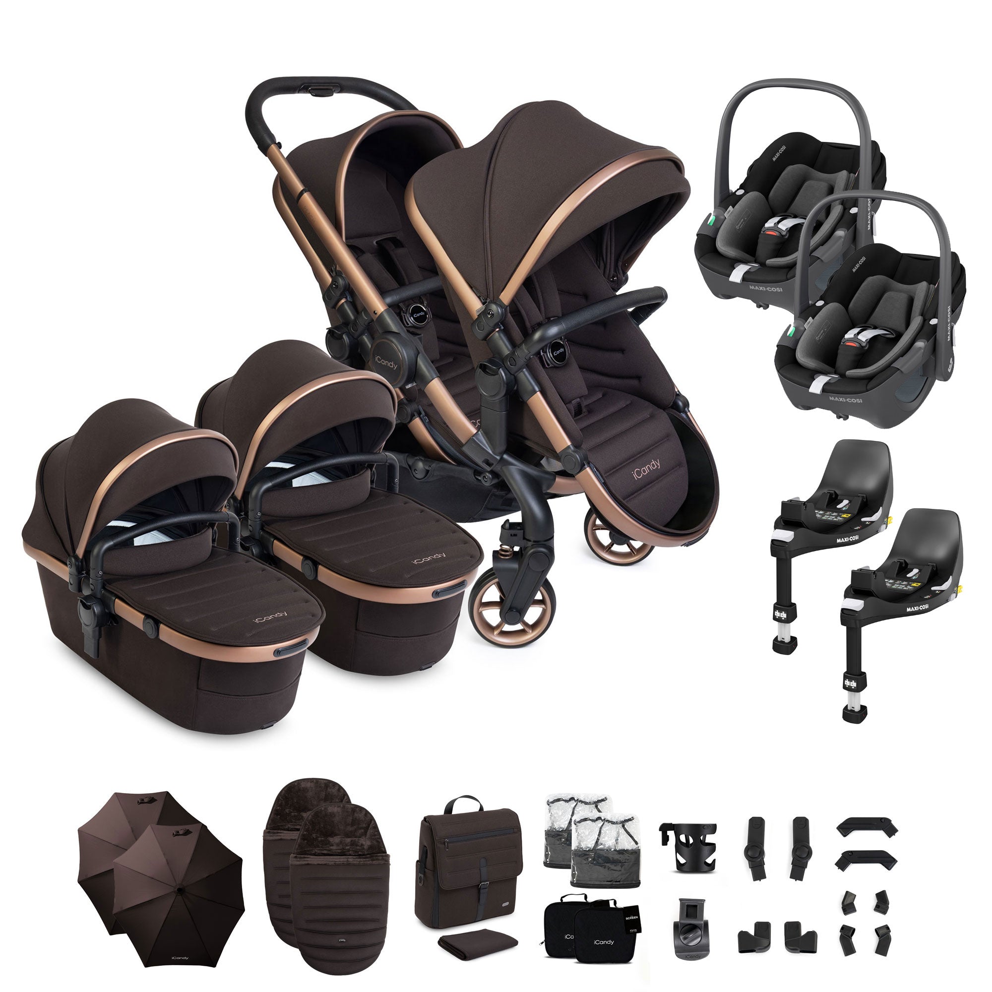 iCandy Peach 8 Editions Twin Complete Maxi-Cosi Travel System in Pecan