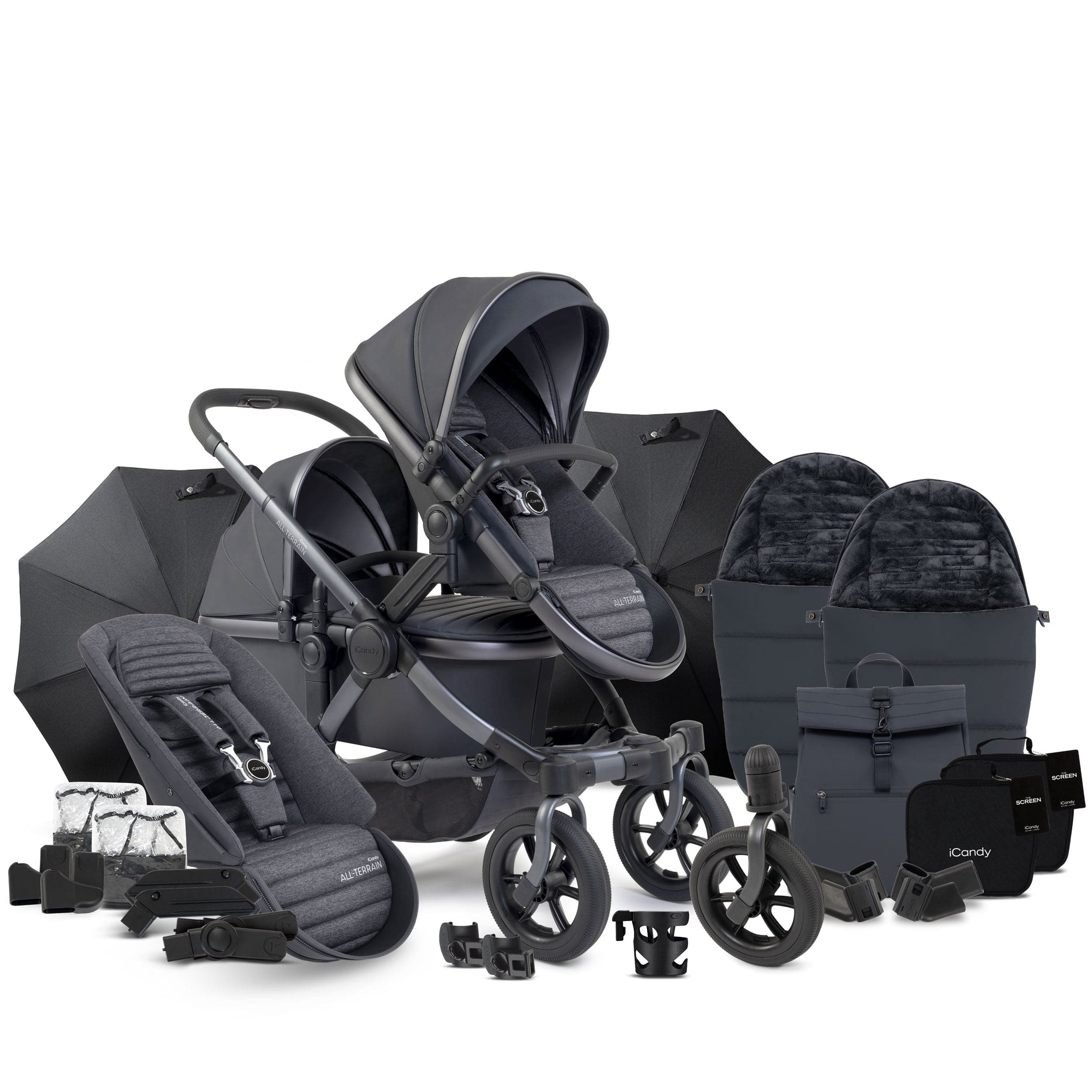 iCandy Peach 7 All Terrain Complete Double Bundle in Storm Baby Prams IC3080 5010334059204