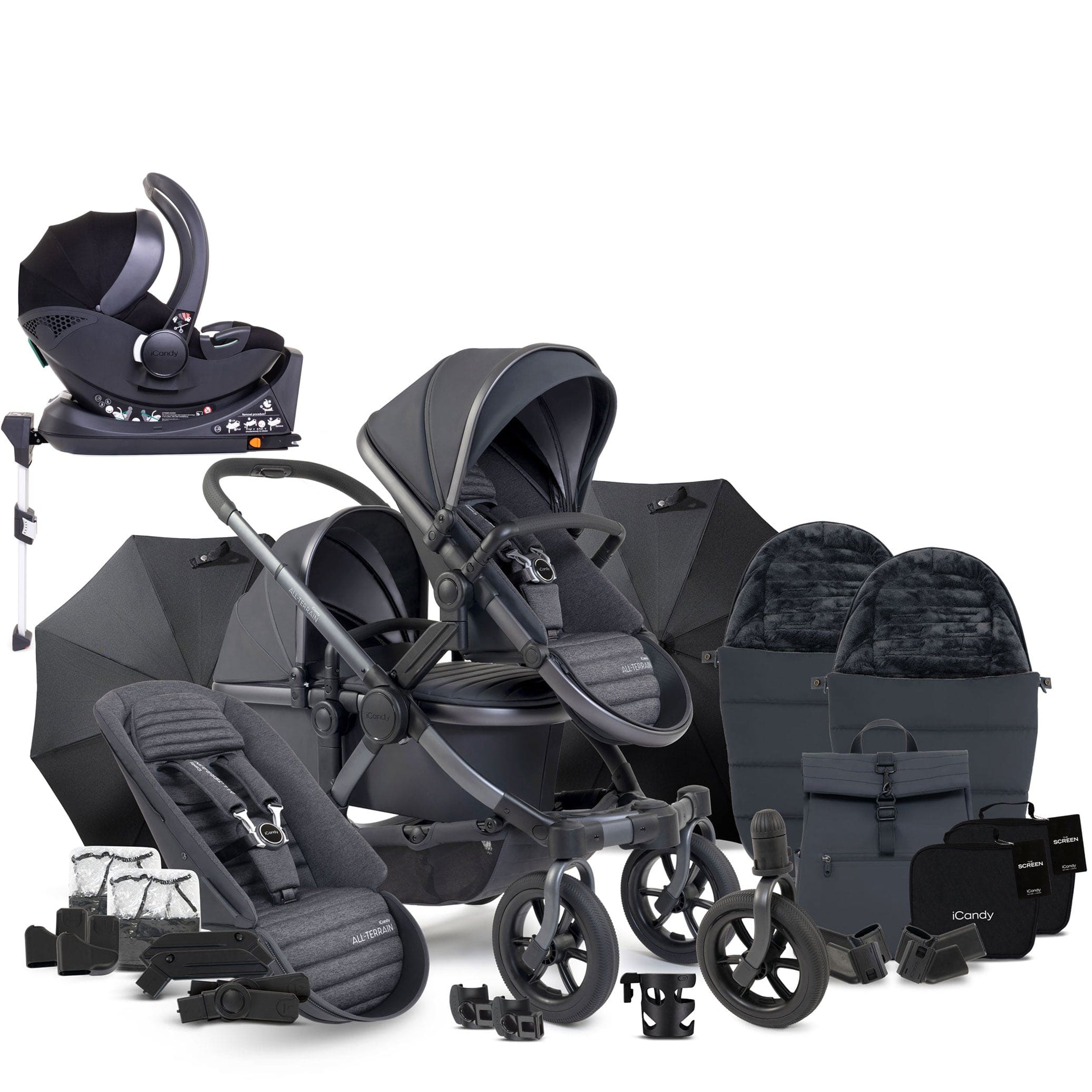 iCandy Peach 7 All Terrain Complete Double Cocoon Bundle in Storm Baby Prams IC3090 5010334059235