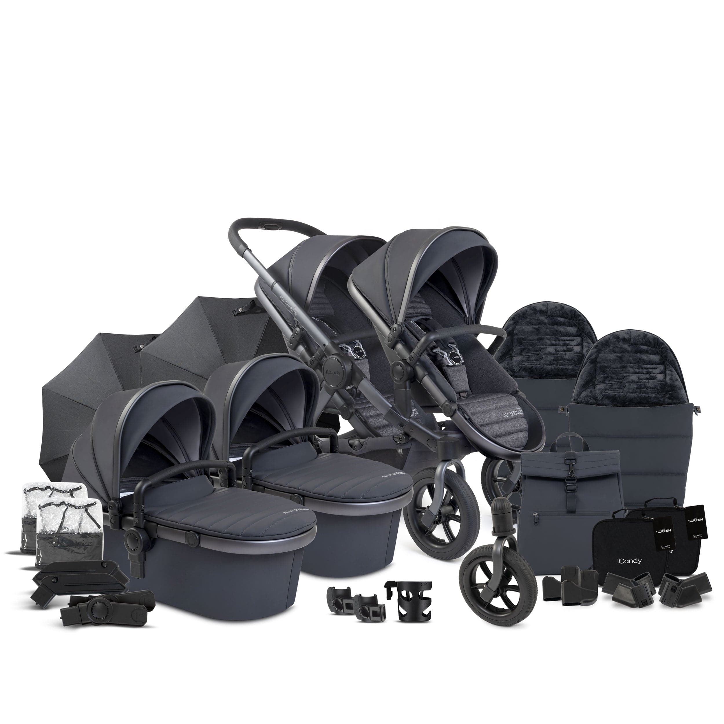 iCandy Peach 7 All Terrain Complete Twin Bundle in Storm Baby Prams