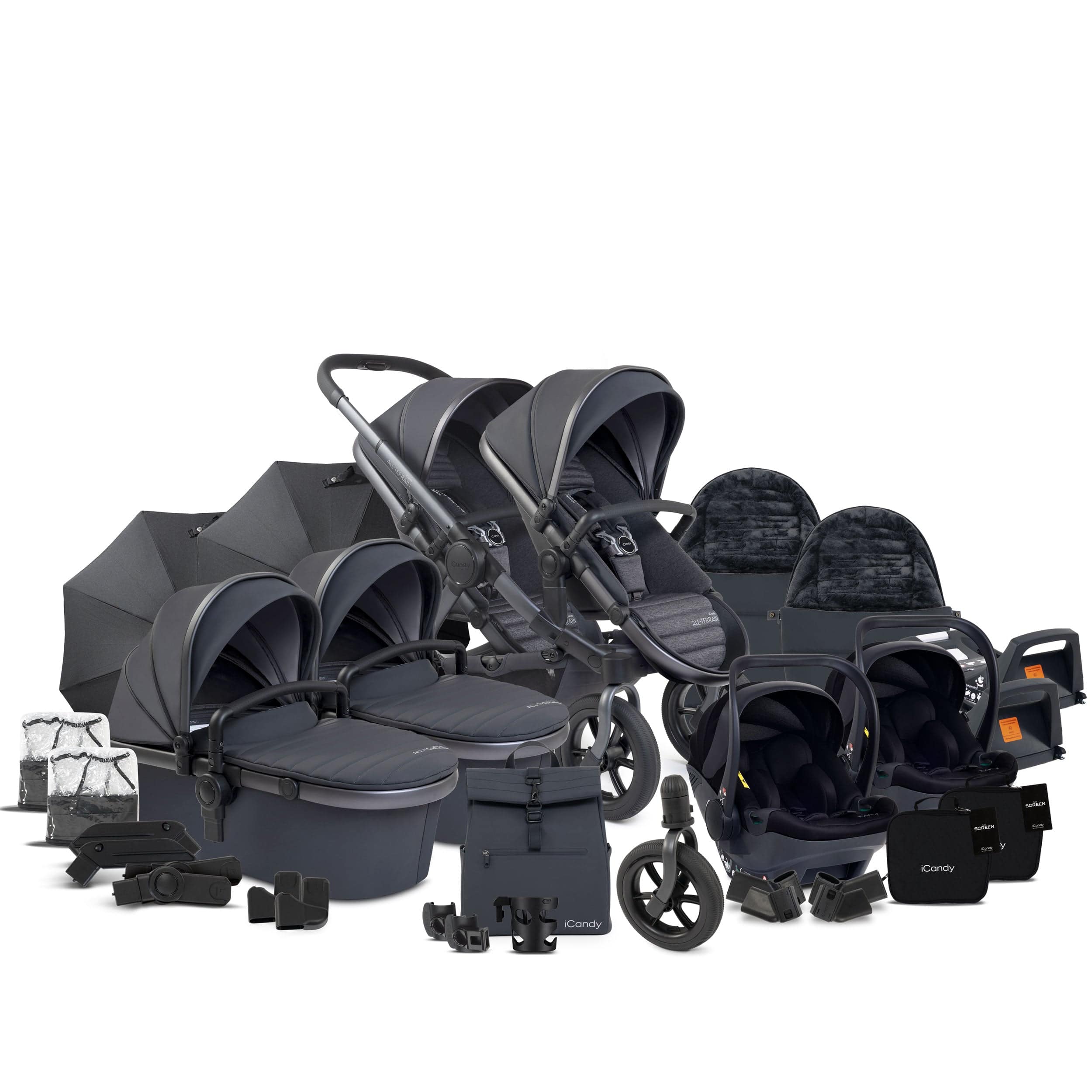 iCandy Peach 7 All Terrain Complete Twin Cocoon Bundle in Storm Baby Prams IC3091 5010334059242