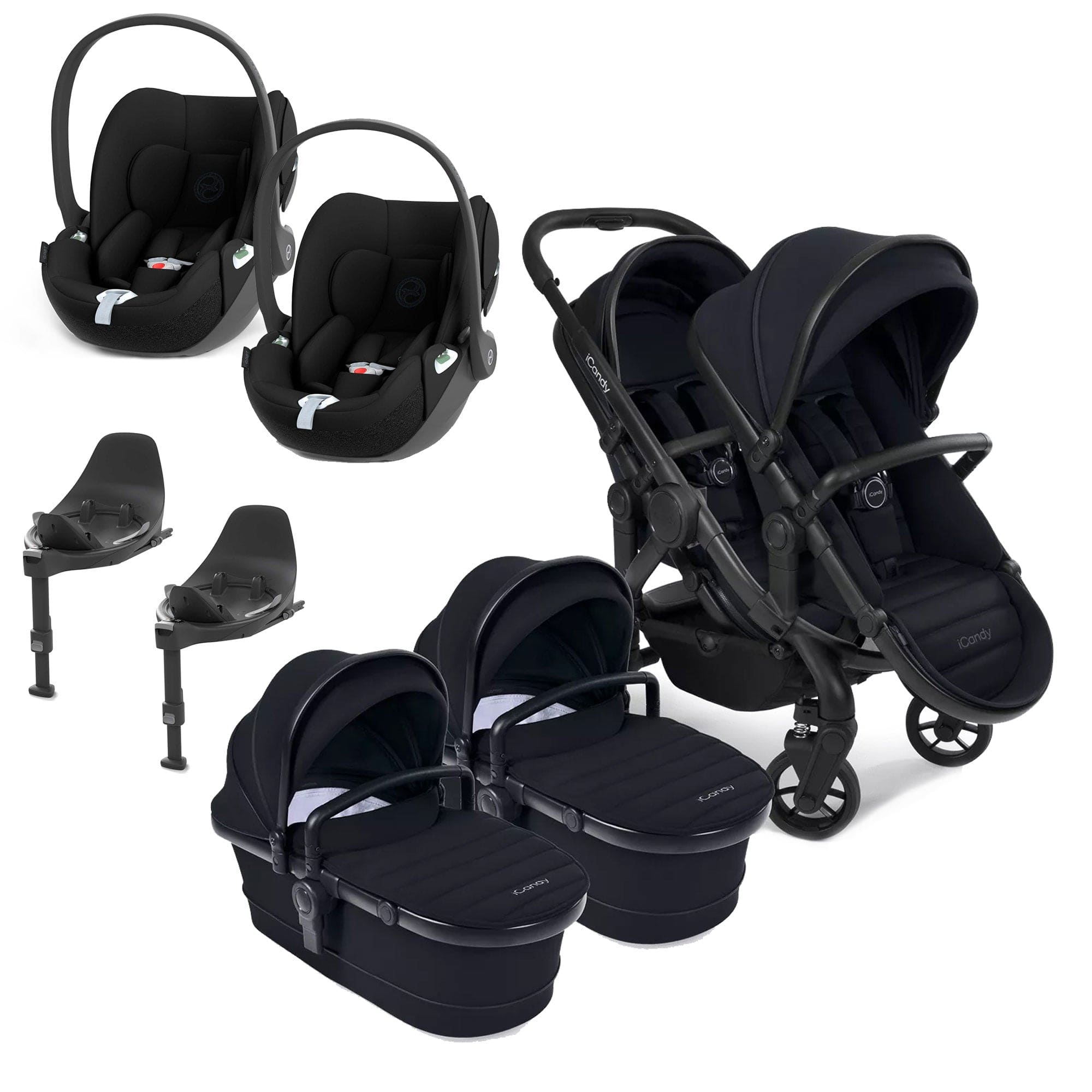 iCandy Peach 7 Twin Cybex Bundle in Black Double & Twin Prams 16093-BLK-2 5010334058122